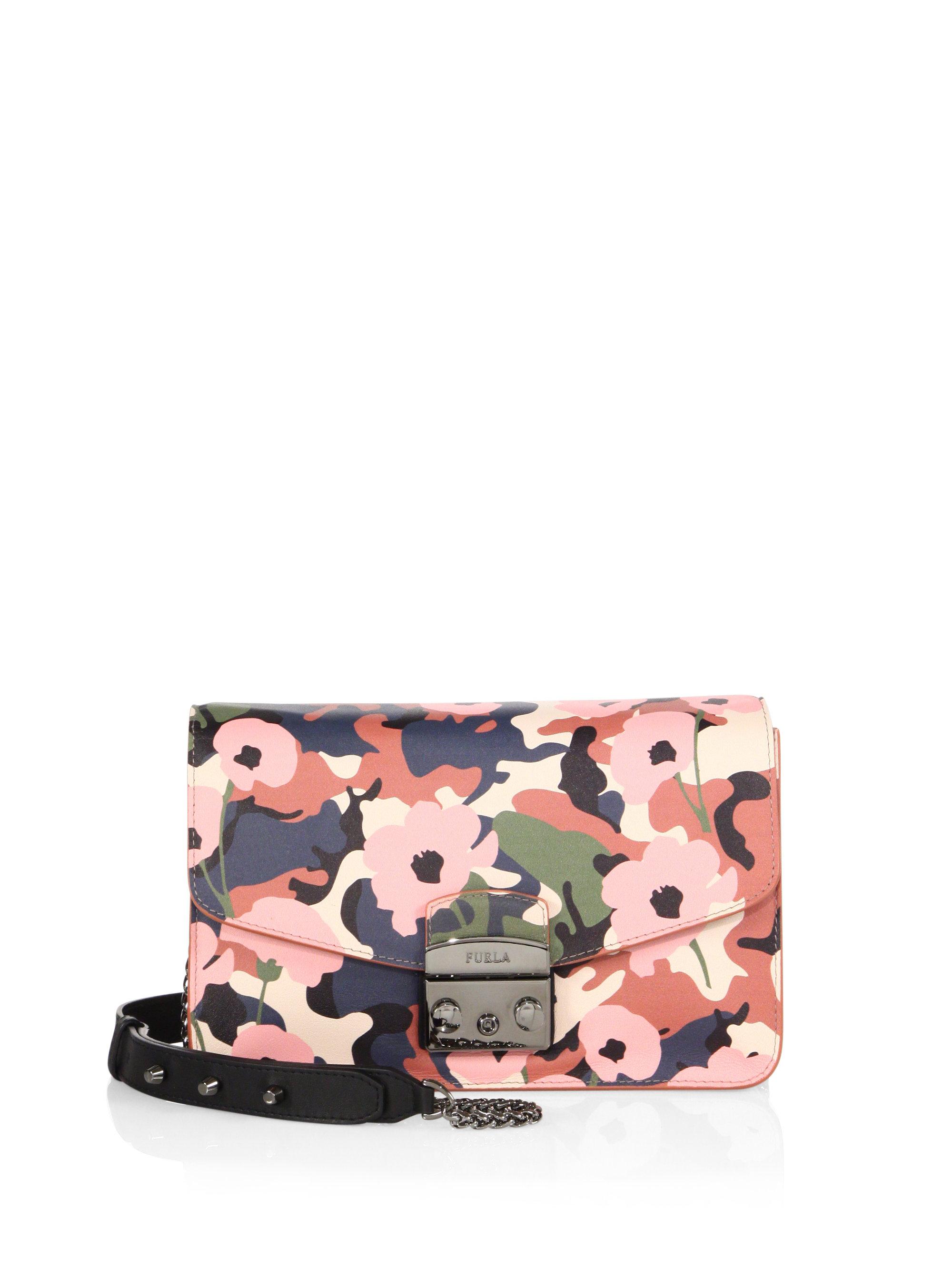 FURLA METROPOLIS TESSUTO JEANS Blue Denim FLOWER Mini Crossbody