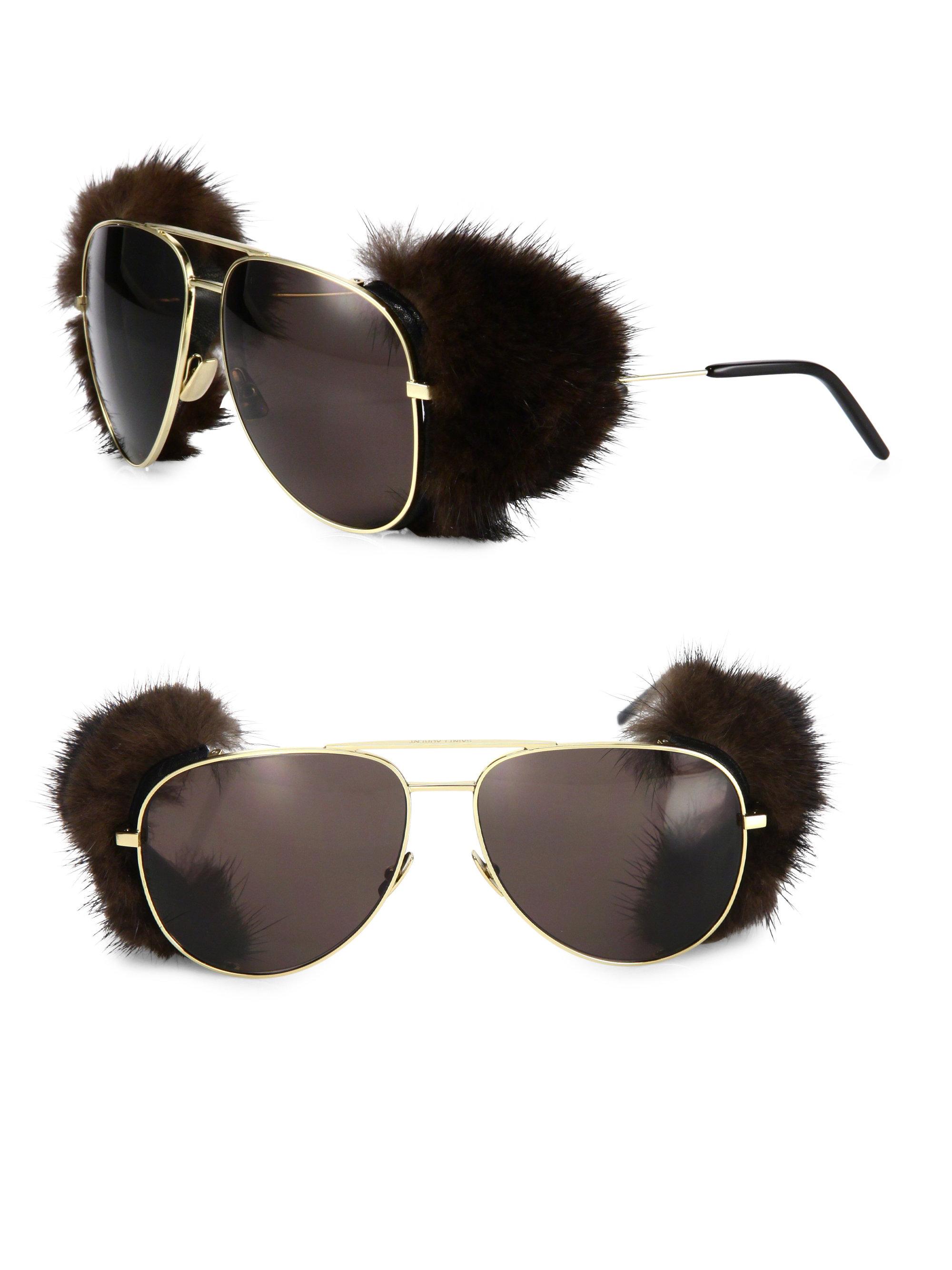 59mm Mink Fur-trim Sunglasses 