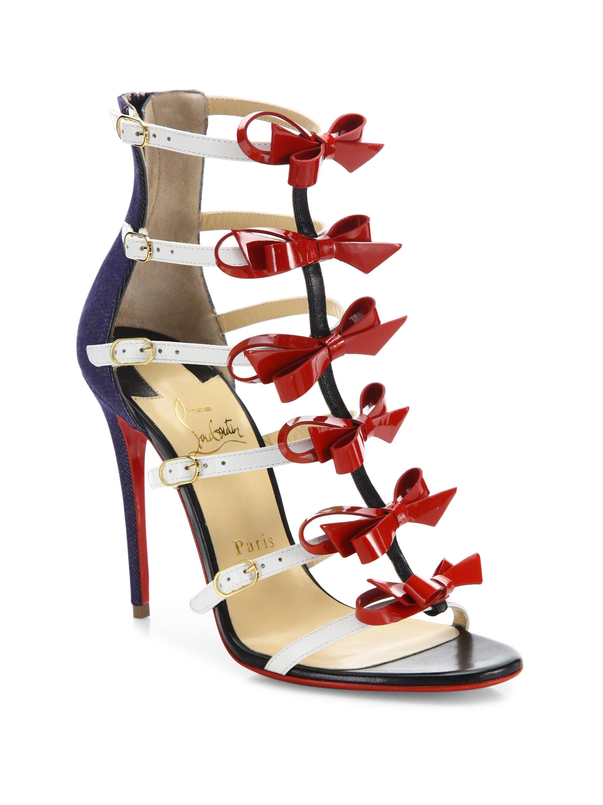 Christian Louboutin Girlistrappi Denim & Leather Bow Sandals in Red - Lyst