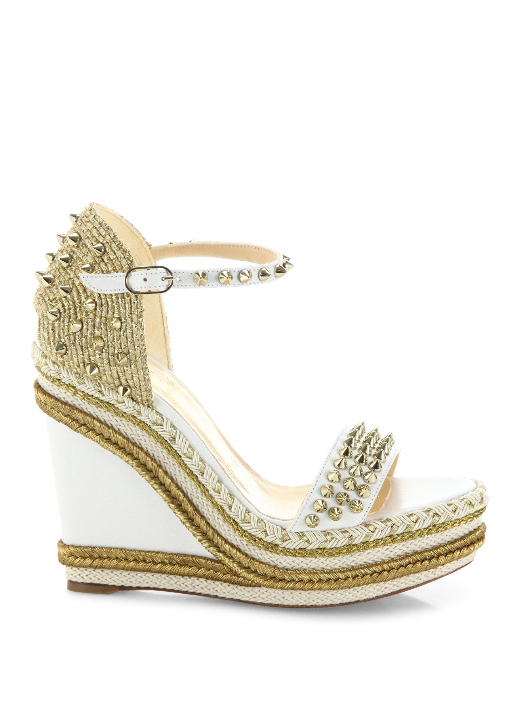 christian louboutin pyraclou iridescent spike wedge espadrille sandals