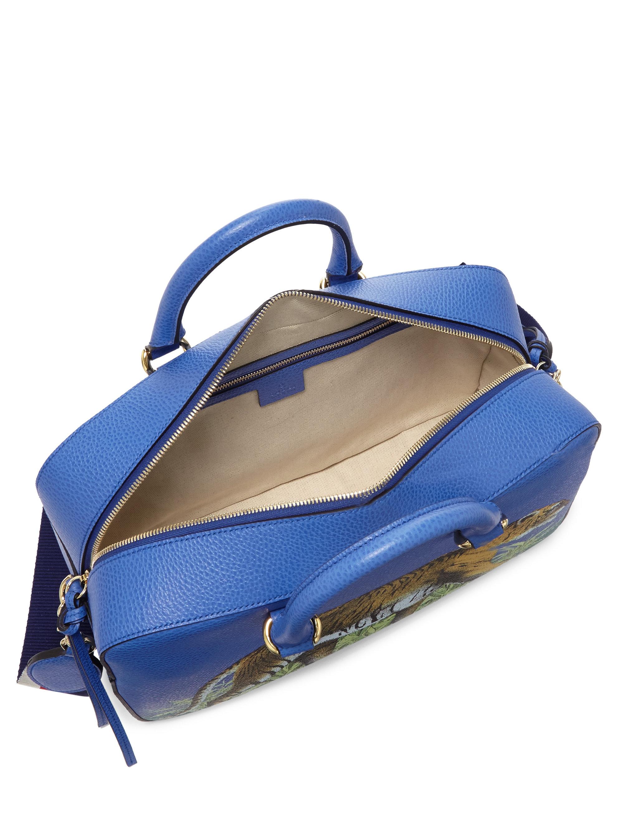 Gucci Tiger-print Leather Top-handle Bag in Blue - Lyst