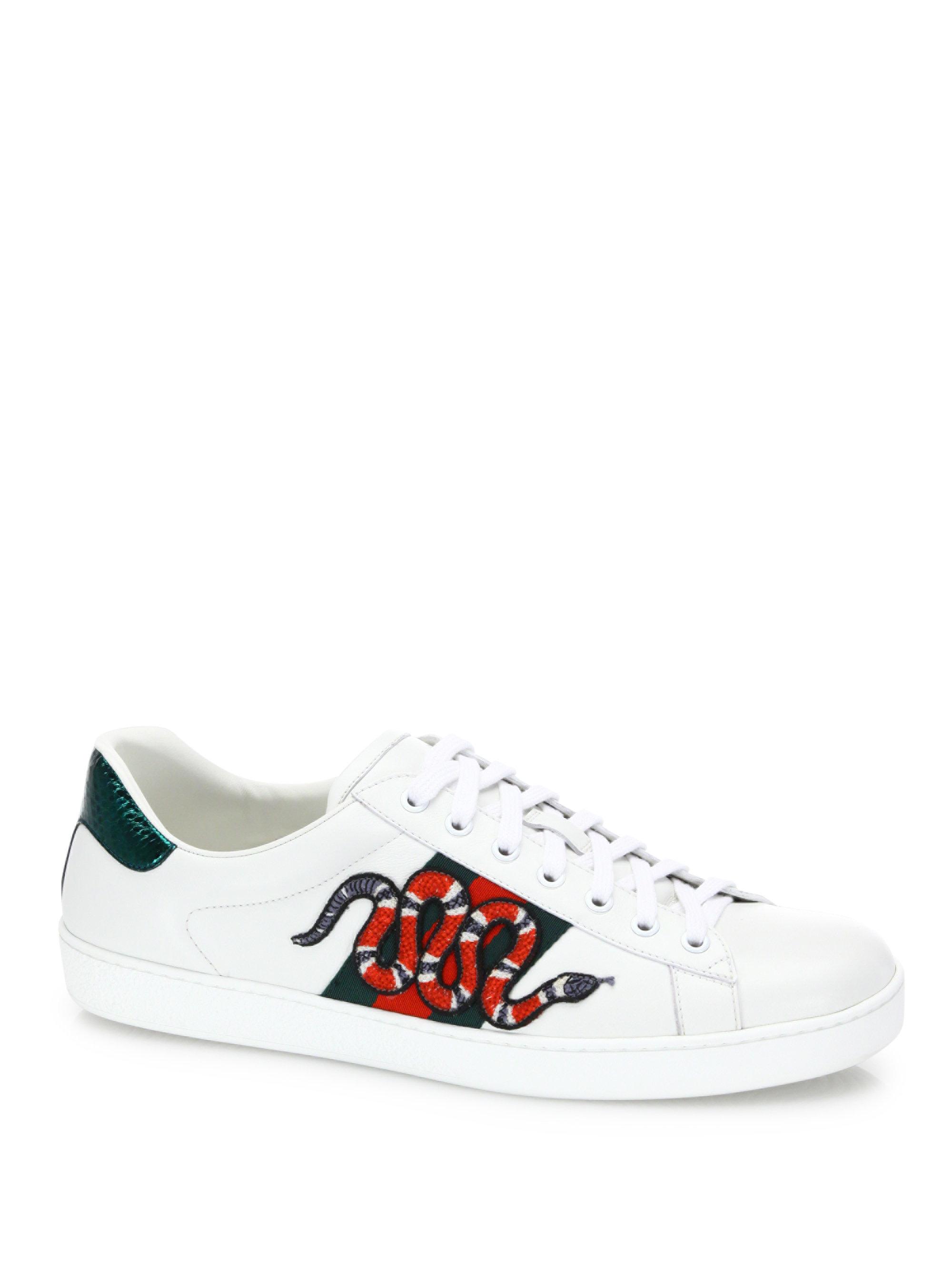 Gucci New Ace Snake Lace-up Sneakers in White | Lyst