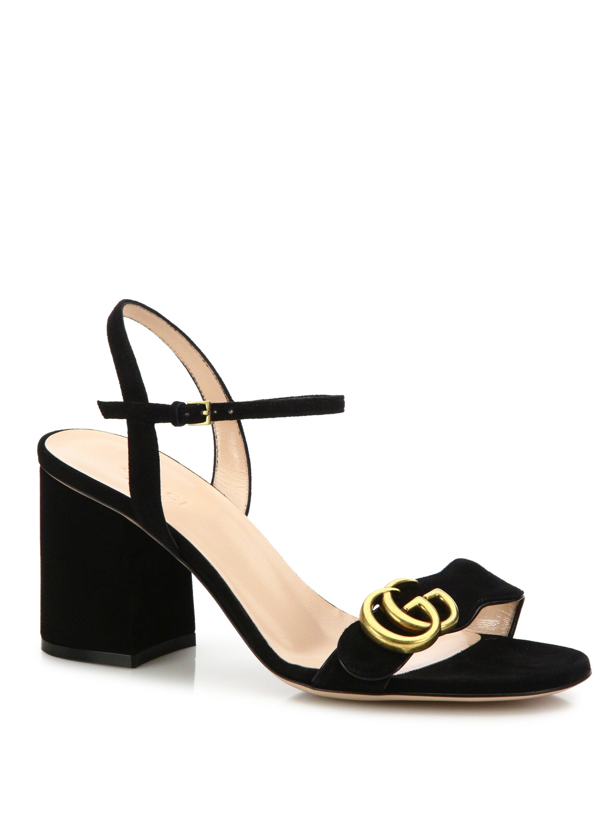 Gucci Marmont Suede Block-heel Sandals in Black | Lyst