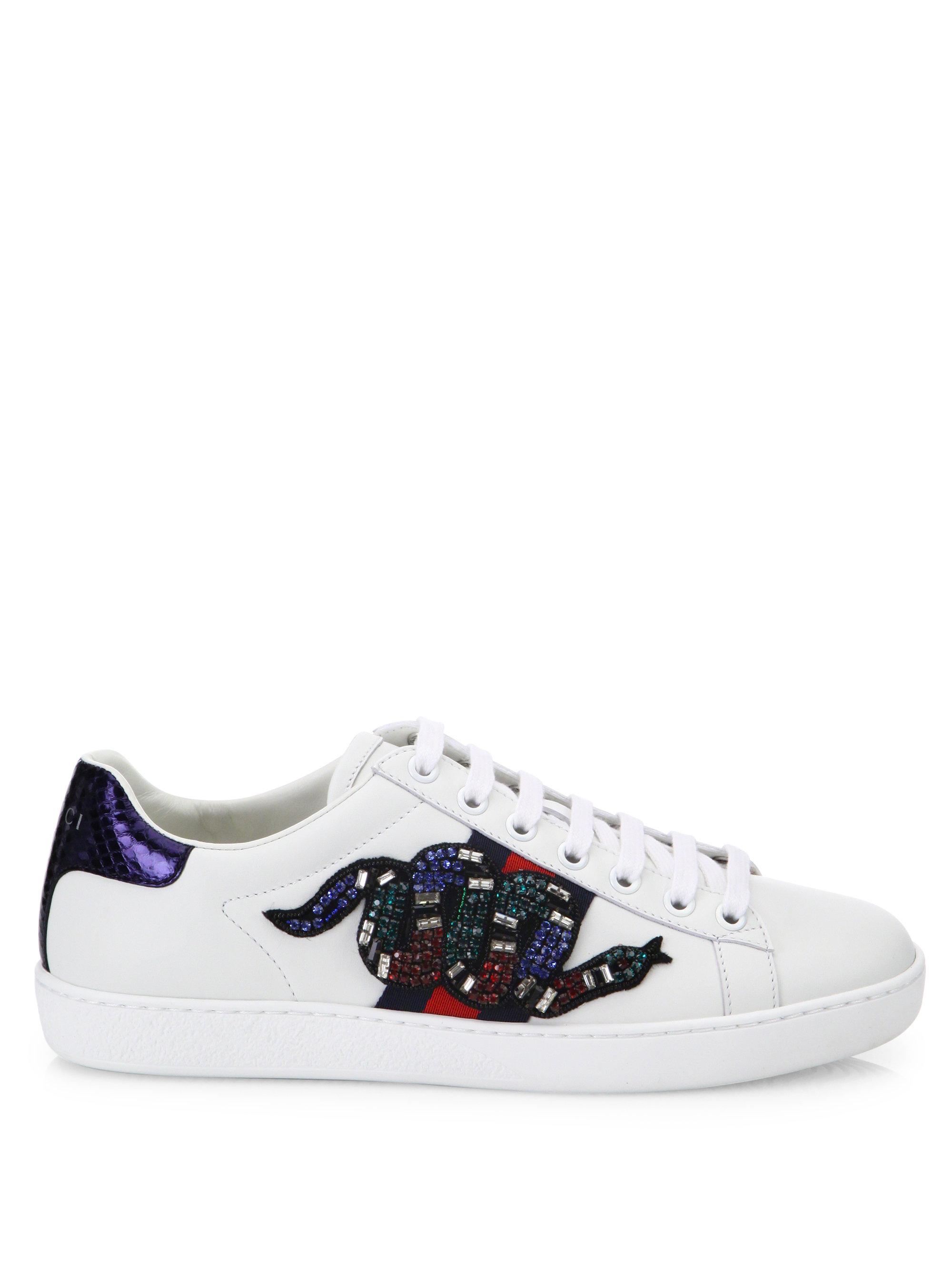 Gucci Snake Ace Embroidered Leather Sneakers - Farfetch