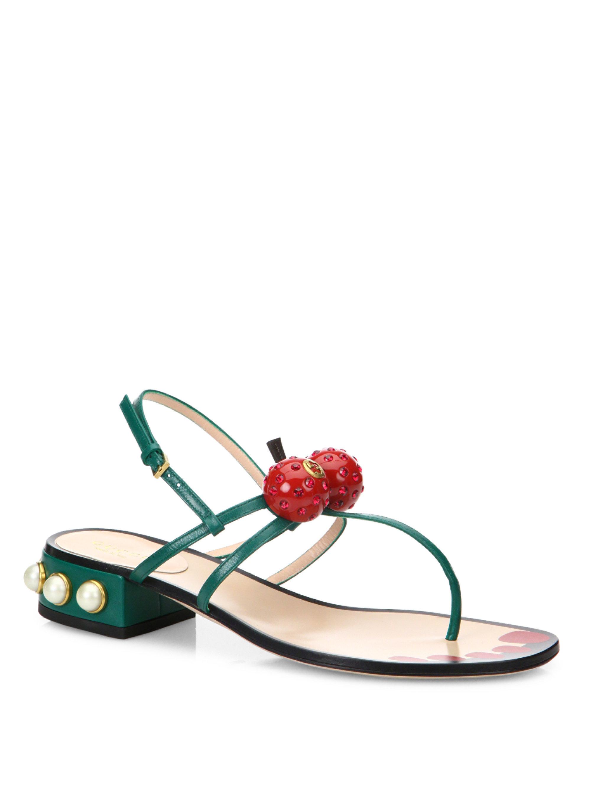 Gucci Hatsumomo Cherry Leather Thong Sandal | Lyst