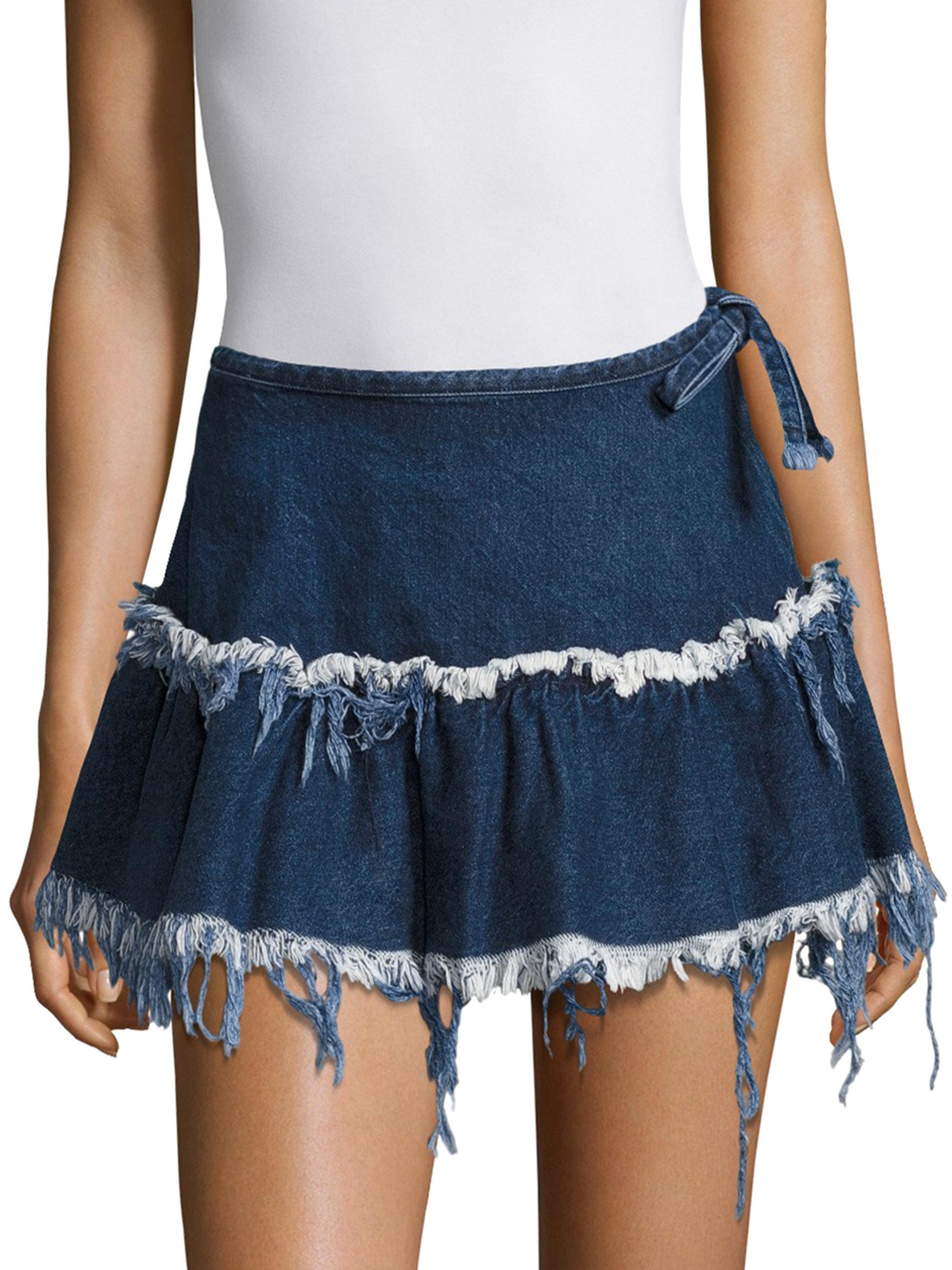 Marques'Almeida Cotton Mini Frill Skirt in Stonewash (Blue) - Lyst
