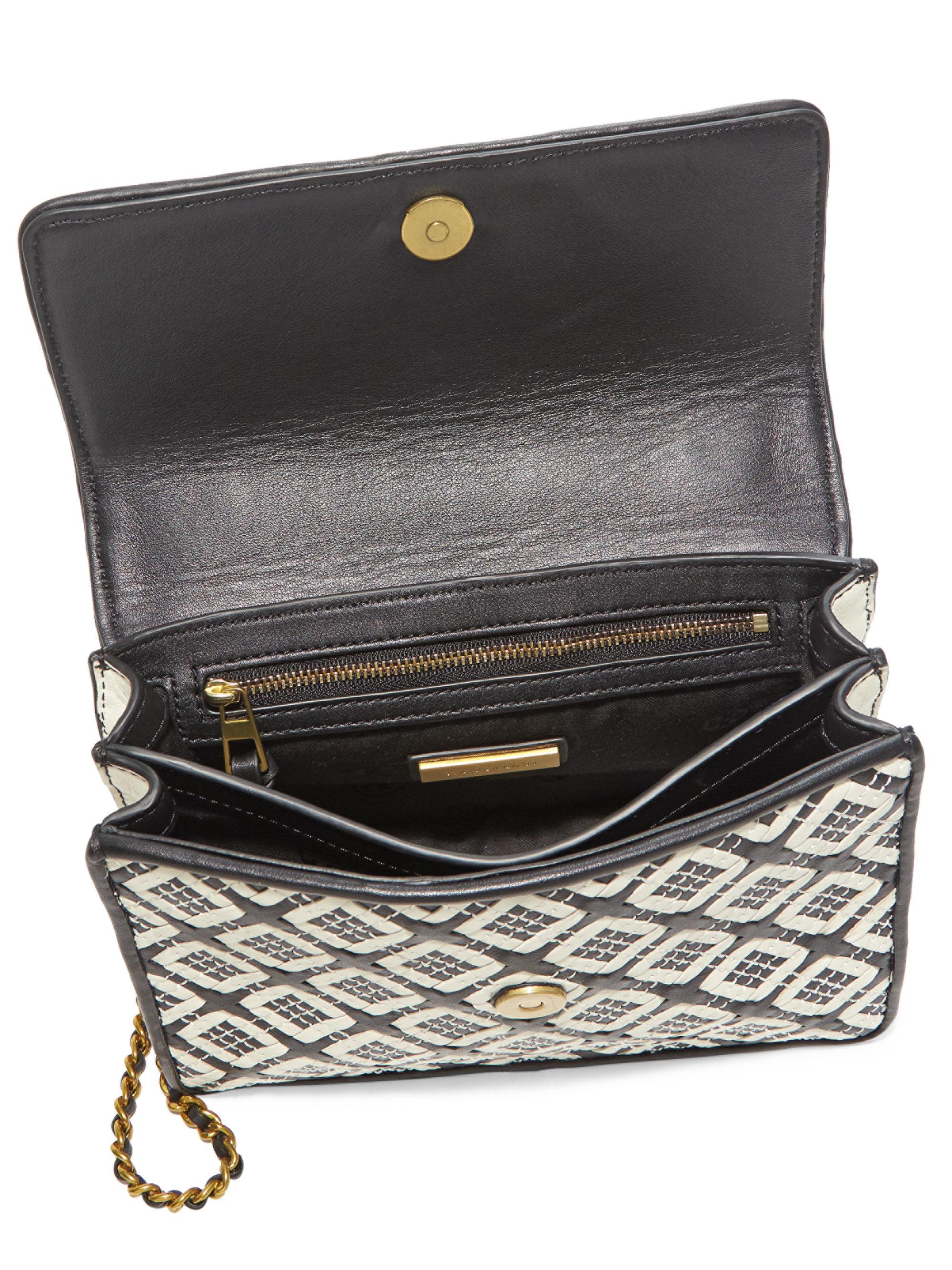 Lyst Tory Burch Robinson Woven Leather Chain Crossbody Bag in Black