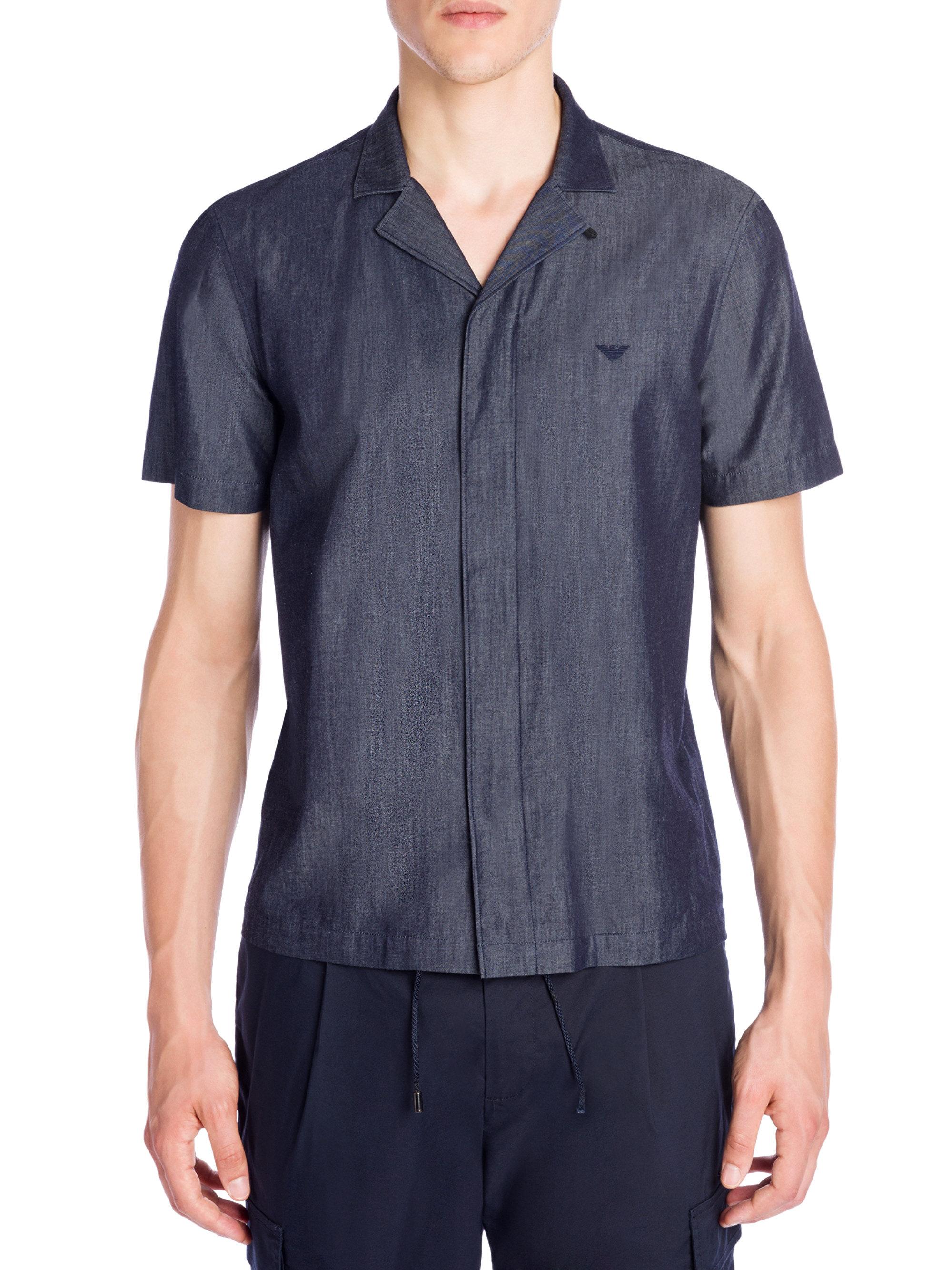 Emporio Armani Chambray Silk Shirt in Blue for Men - Lyst