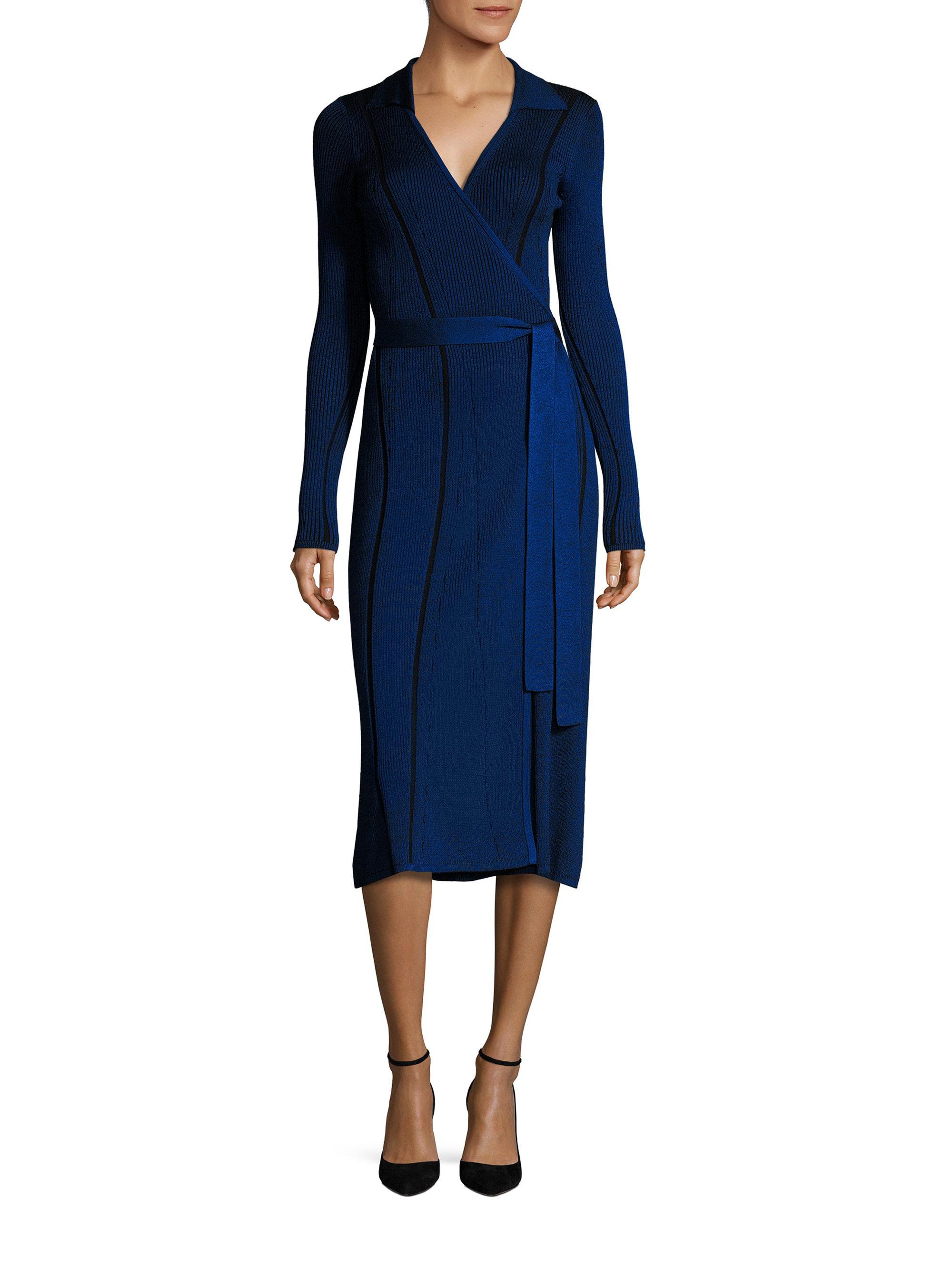 Diane von furstenberg Merino Wool & Silk Blend Wrap Dress in Blue | Lyst