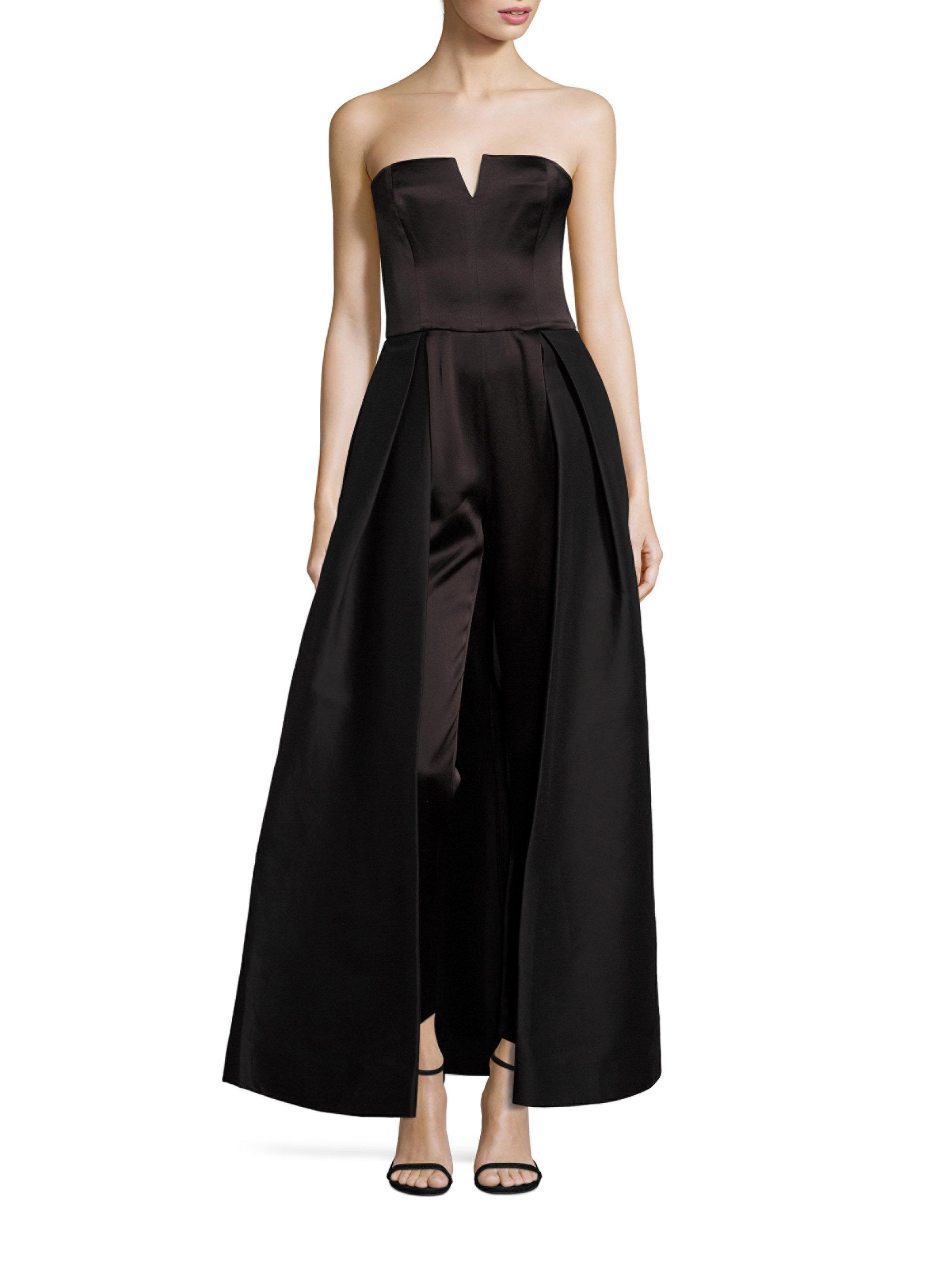 Halston Synthetic Strapless Skirt Overlay Jumpsuit in Black - Lyst
