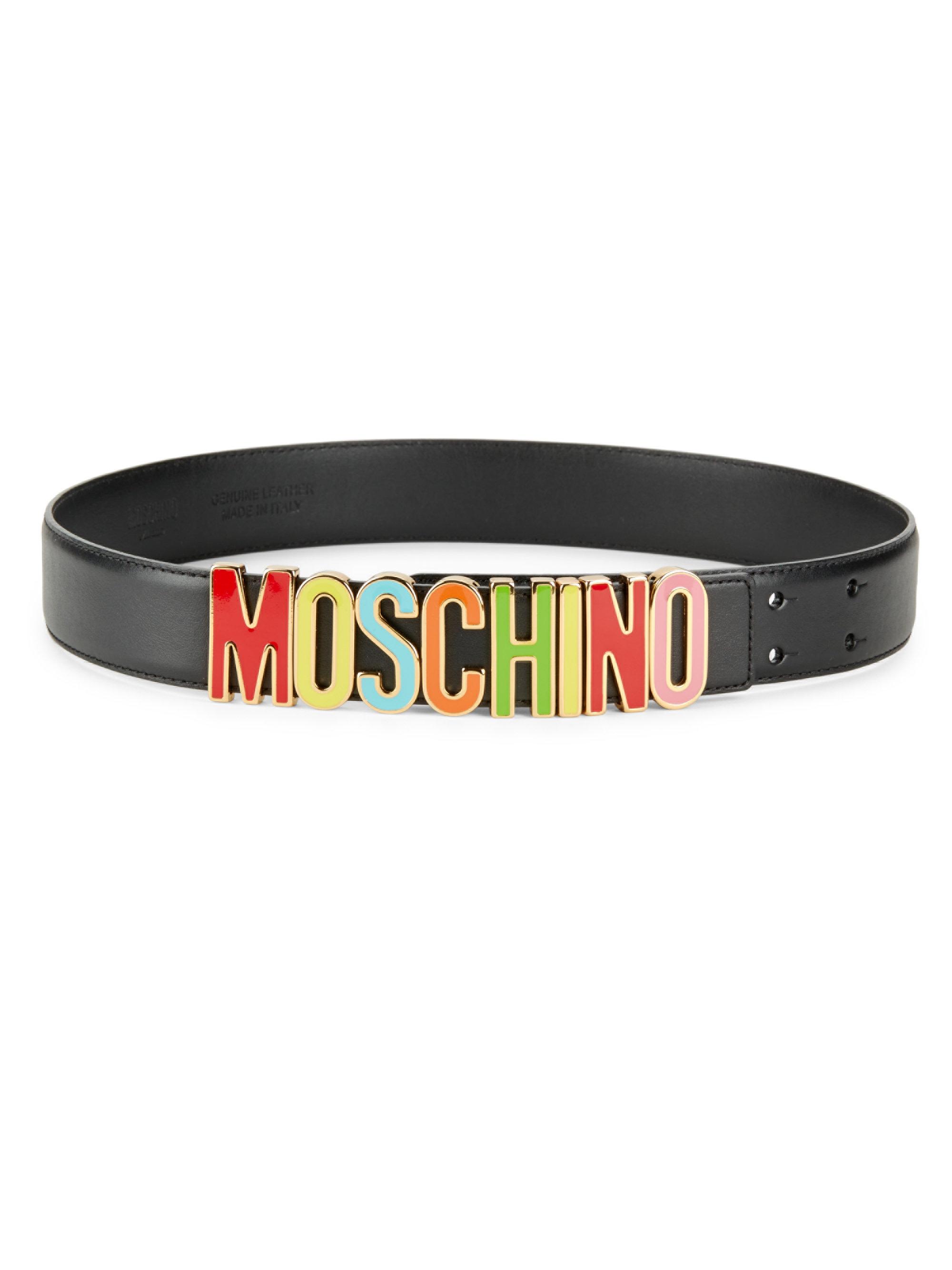 Moschino Rainbow Logo Leather Belt in 