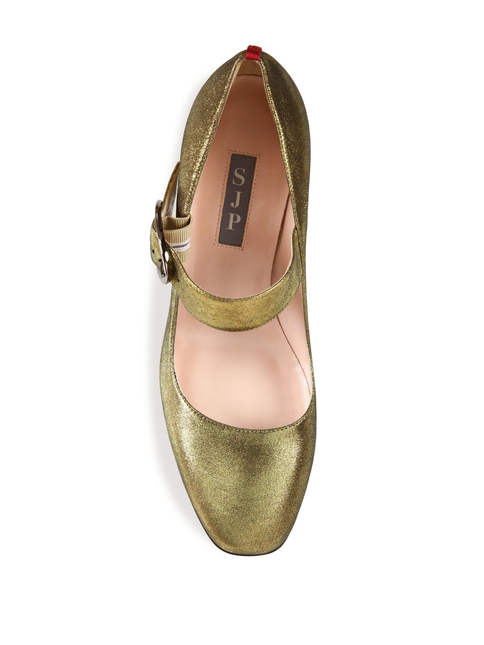 SJP by Sarah Jessica Parker Austen Mary Jane Leather Pumps in Gold