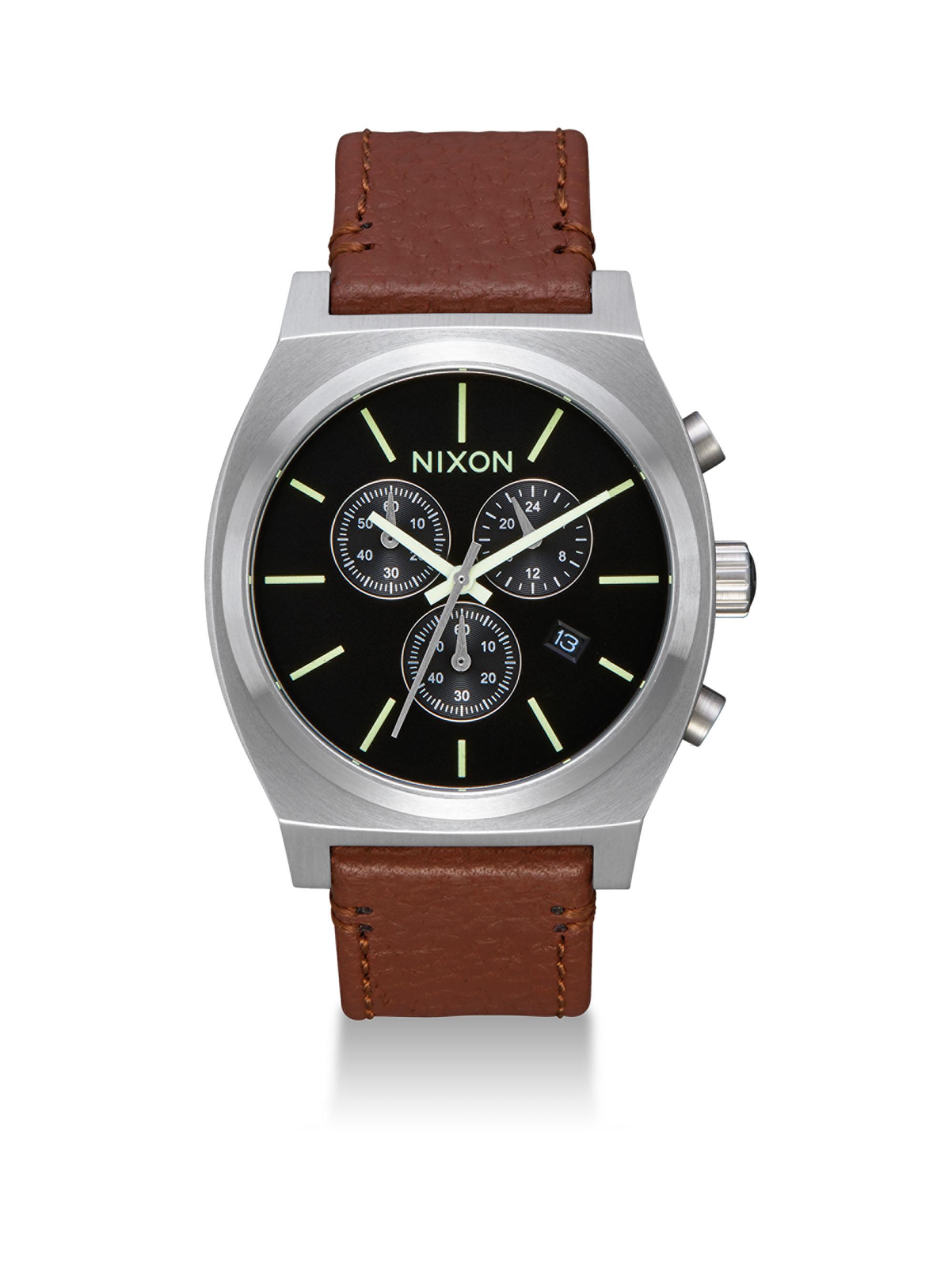 Nixon Time Teller Chronograph Leather Strap Watch in Black ...