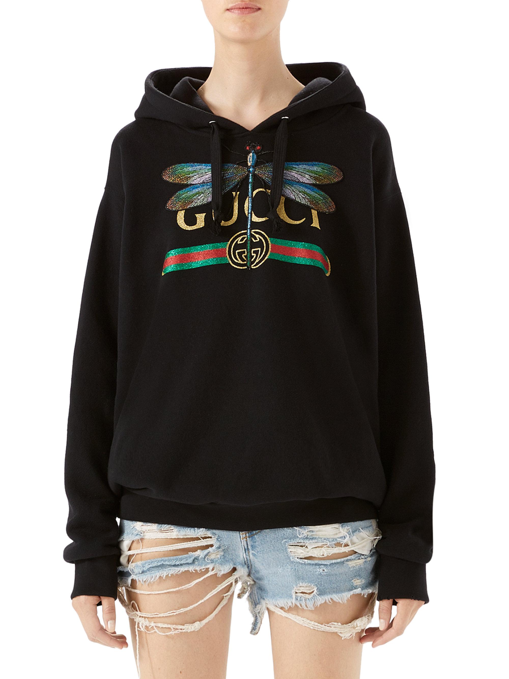 Gucci Cotton Logo And Dragonfly Hoodie 