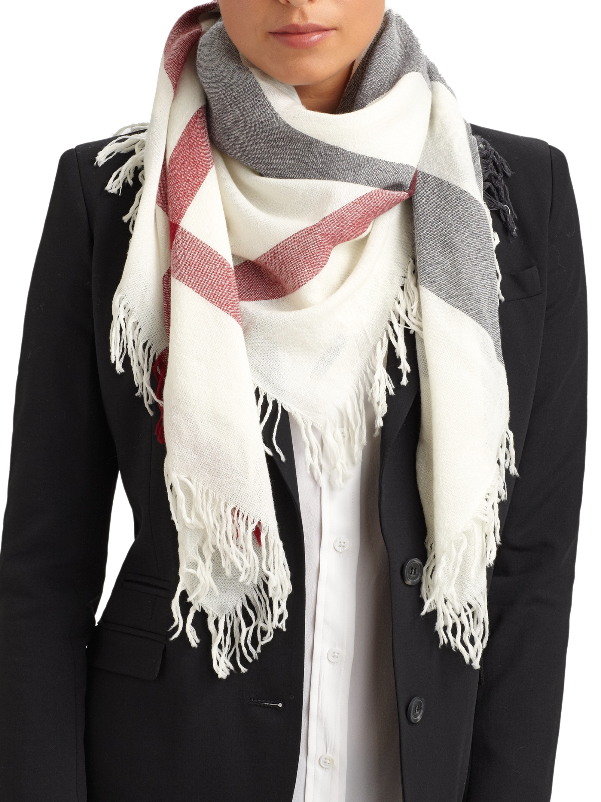 Burberry Color Check Square Scarf in White Lyst