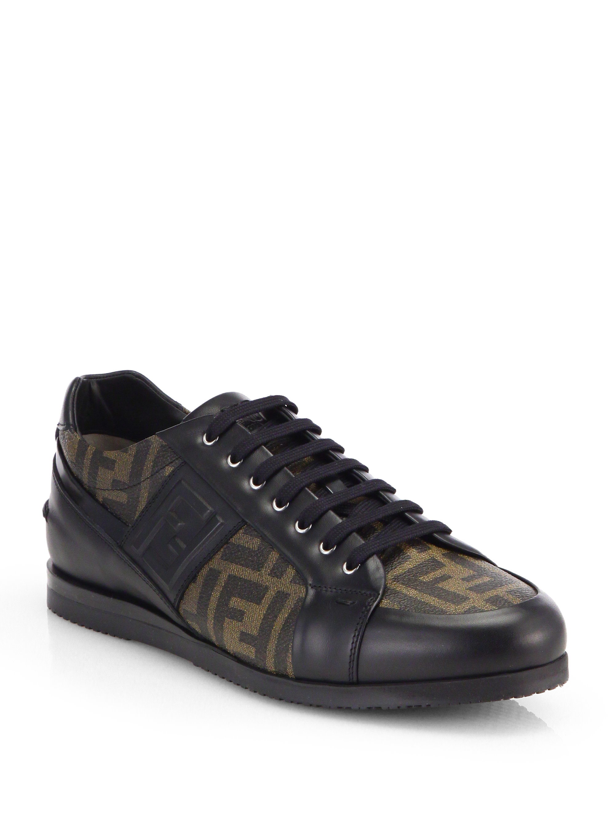 Fendi Zucca Softy Lace-up Leather Sneakers in Tobacco (Brown) for Men ...