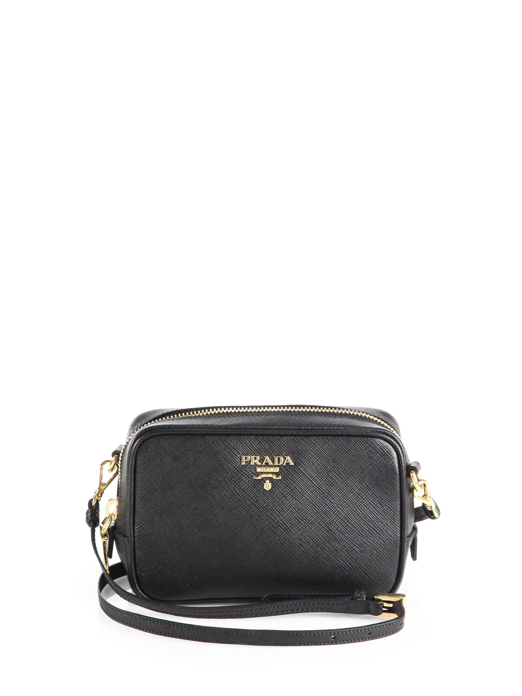 Prada Saffiano Leather Camera Bag in Black | Lyst