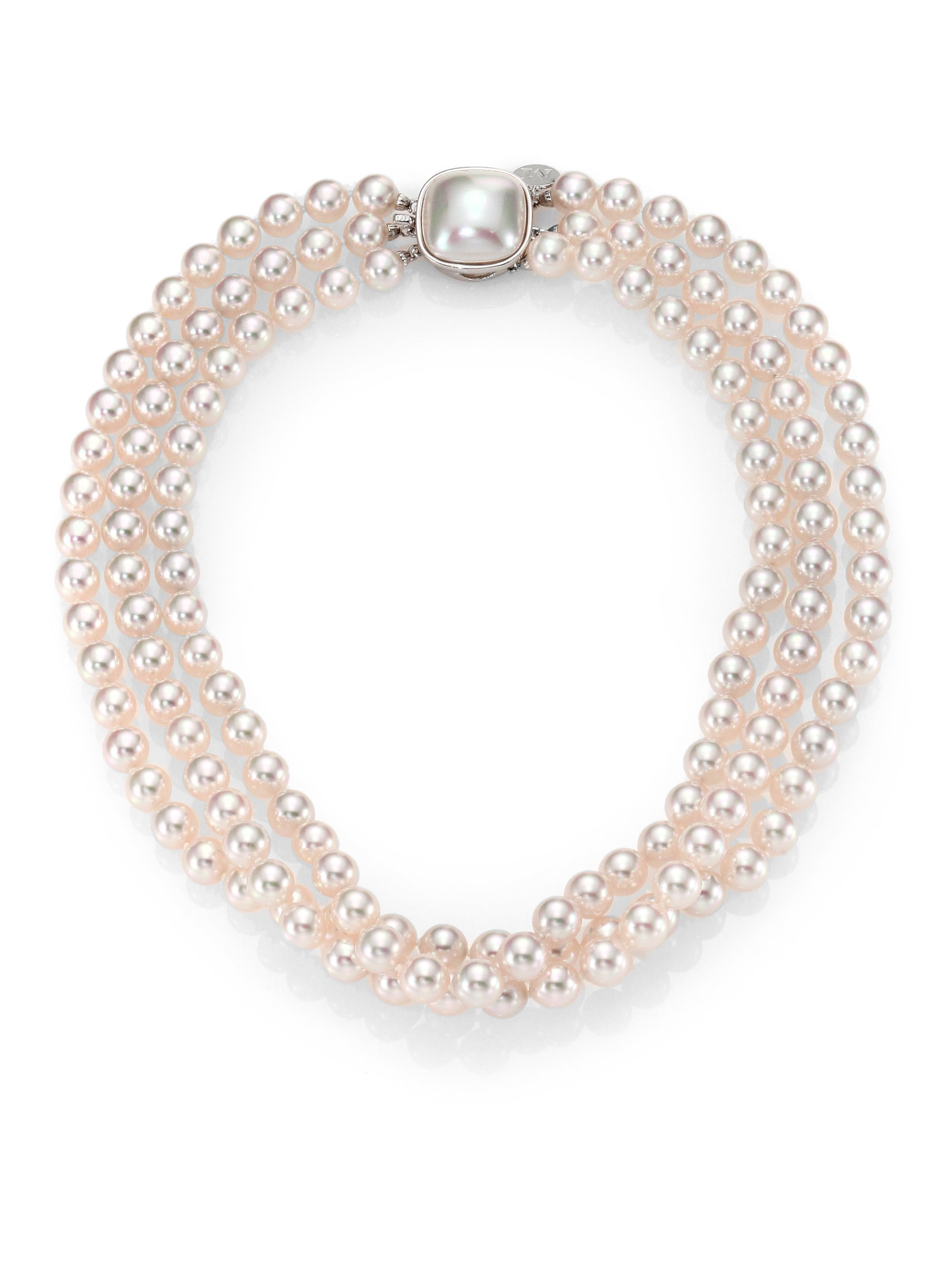 Majorica 8mm White Pearl & Sterling Silver Nested Triplestrand