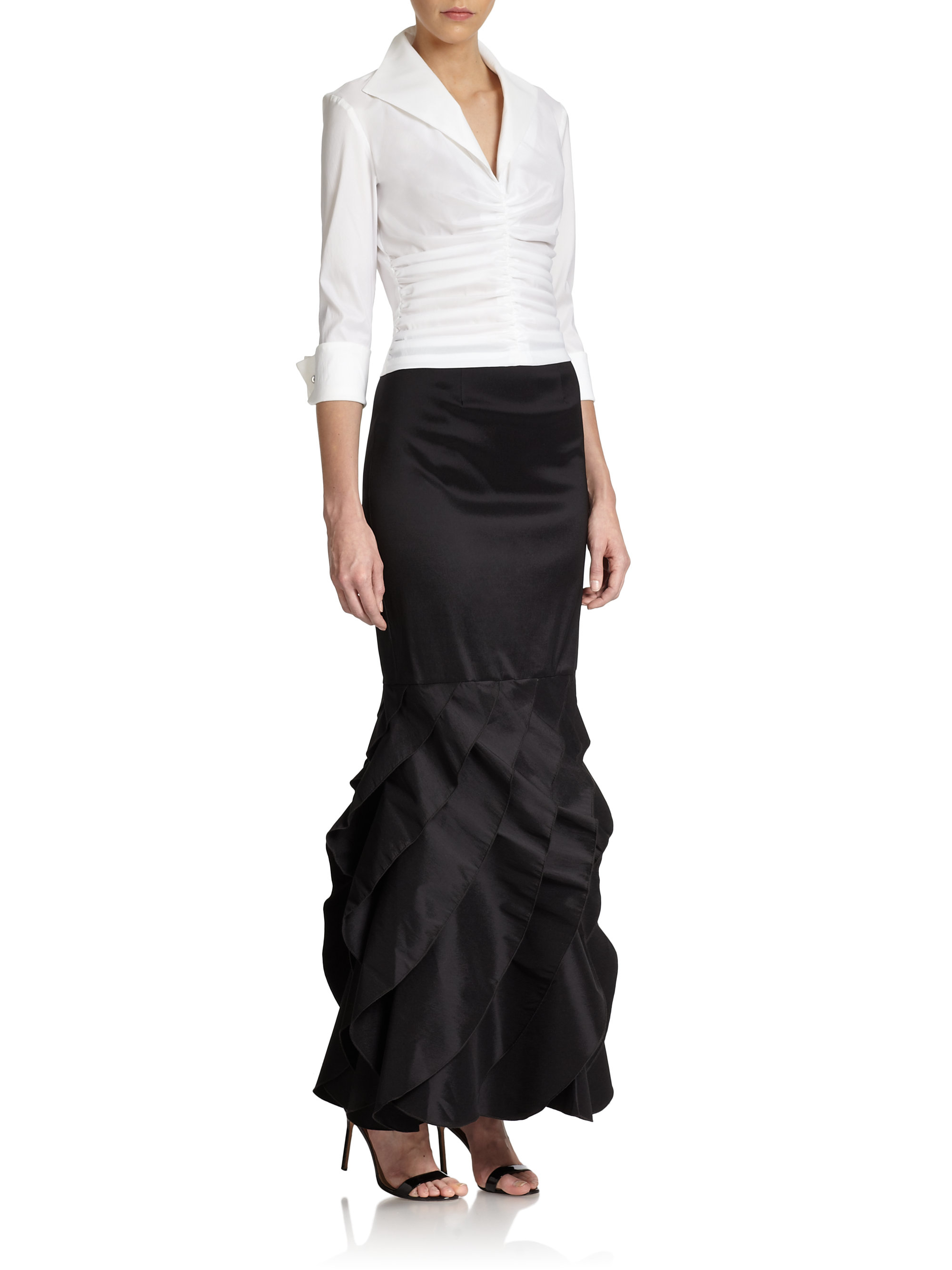 Lyst Tadashi Shoji Long Taffeta Ruffle Bottom Skirt in Black