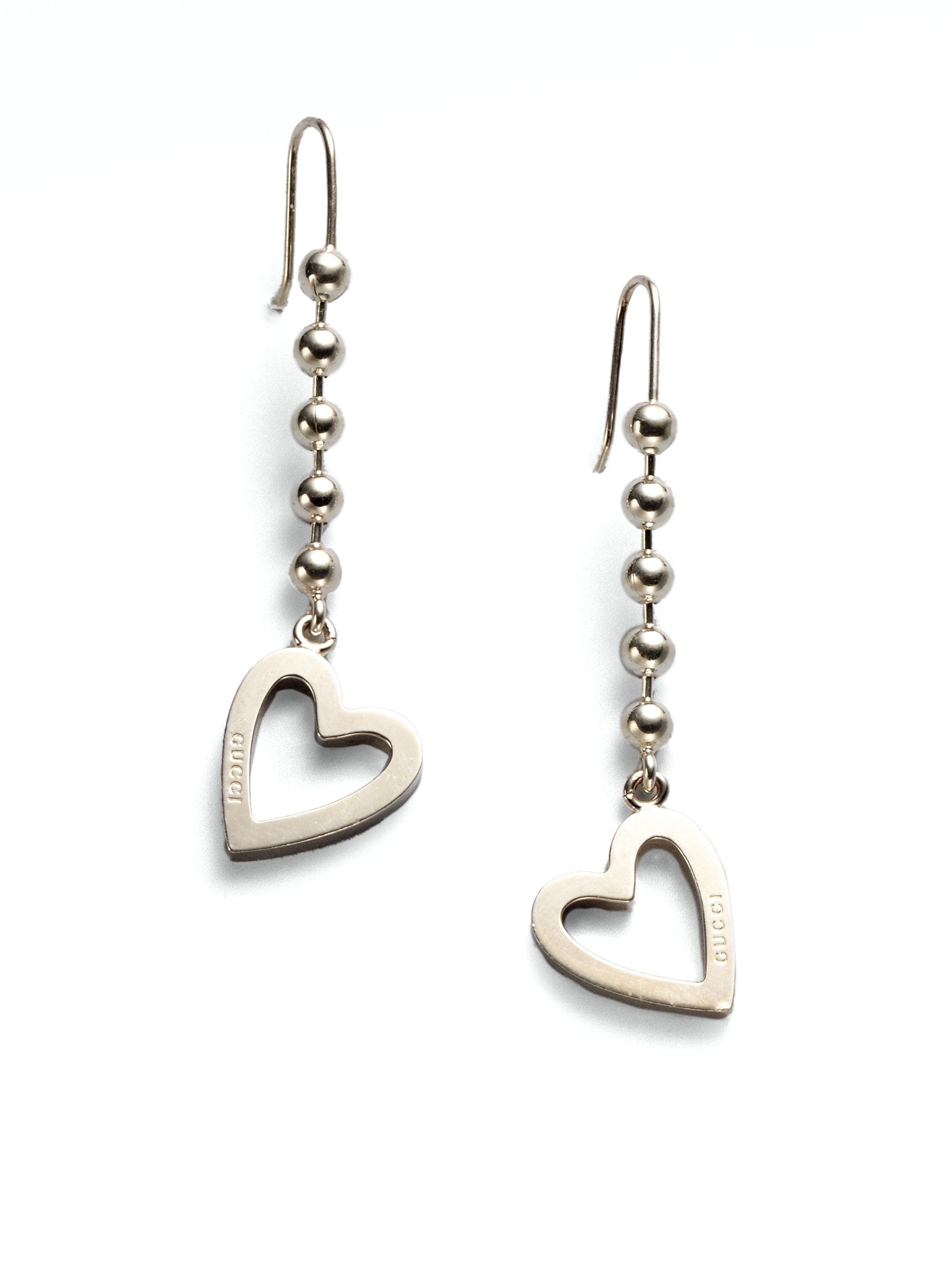 Gucci Sterling Silver Heart Drop Earrings in Metallic - Lyst