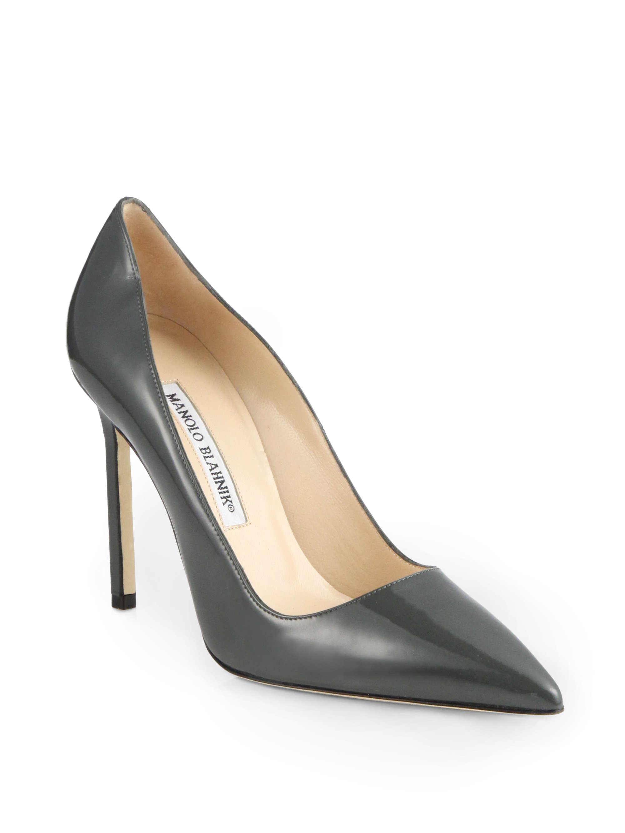 Manolo blahnik Bb 105 Patent Leather Point Toe Pumps in Gray | Lyst