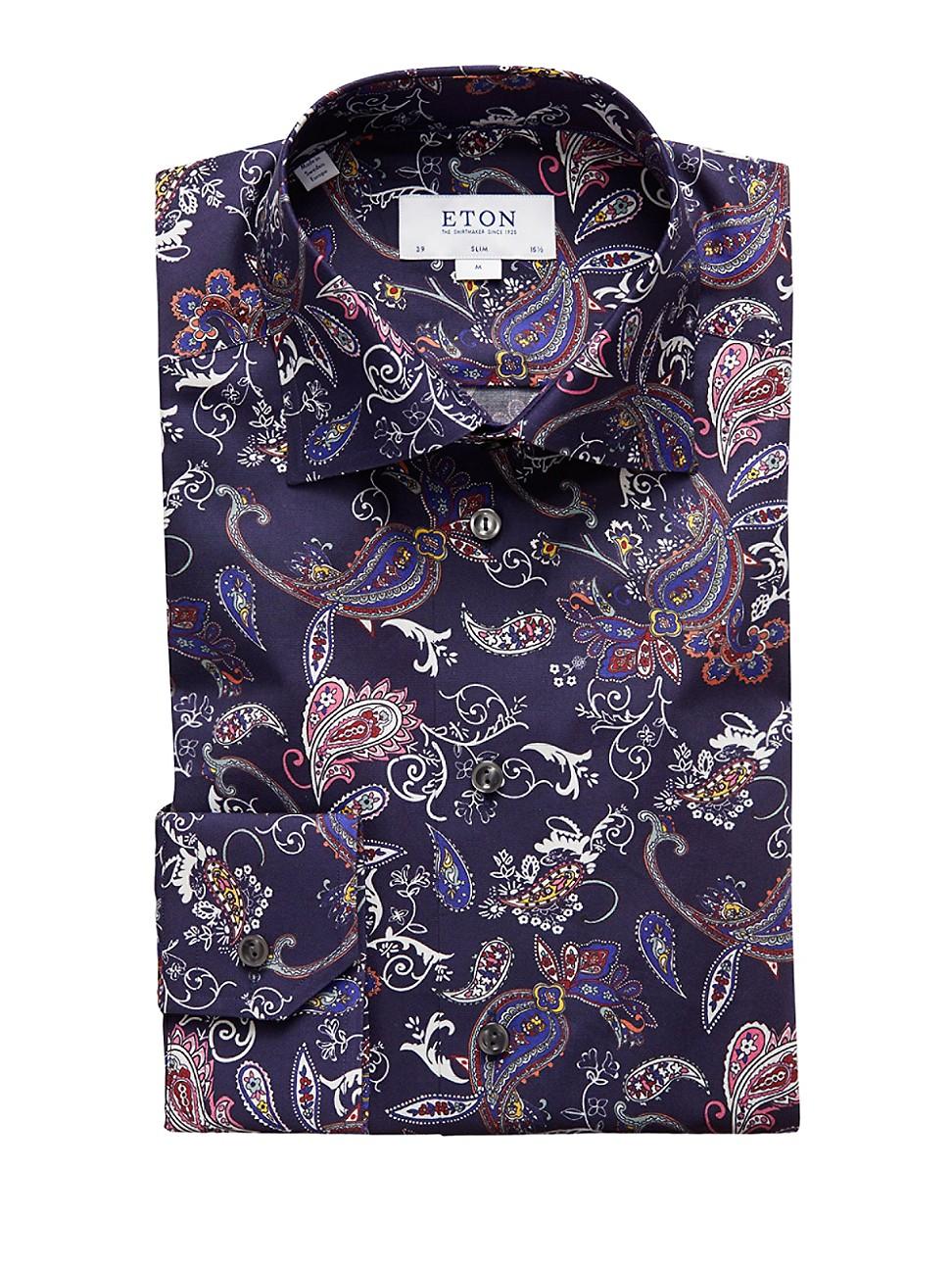 Eton Cotton Paisley Shirt in Navy (Blue 