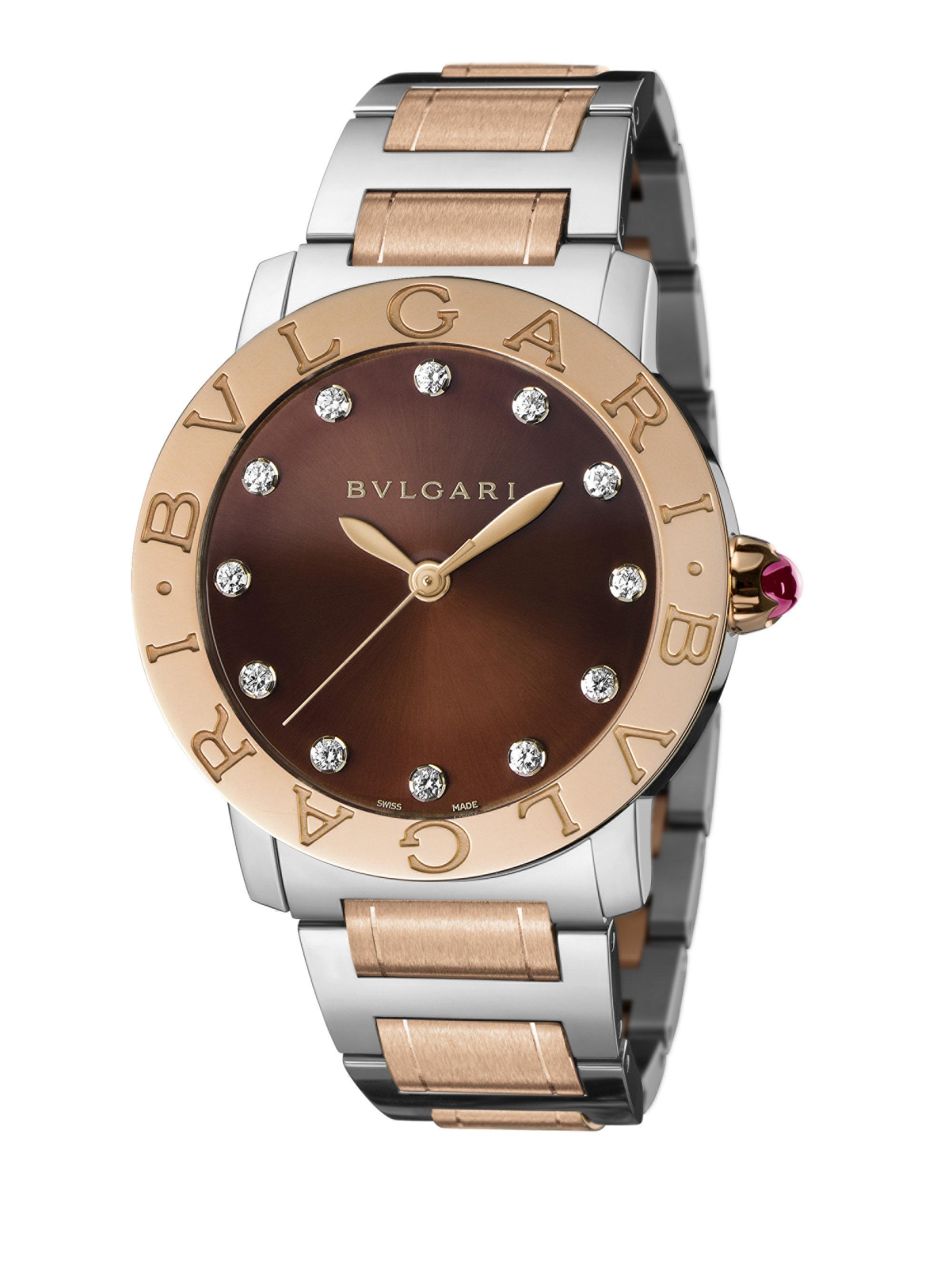 Bvlgari Diamond 18k Rose Gold And Stainless Steel Bracelet Watch In Metallic Lyst 3580