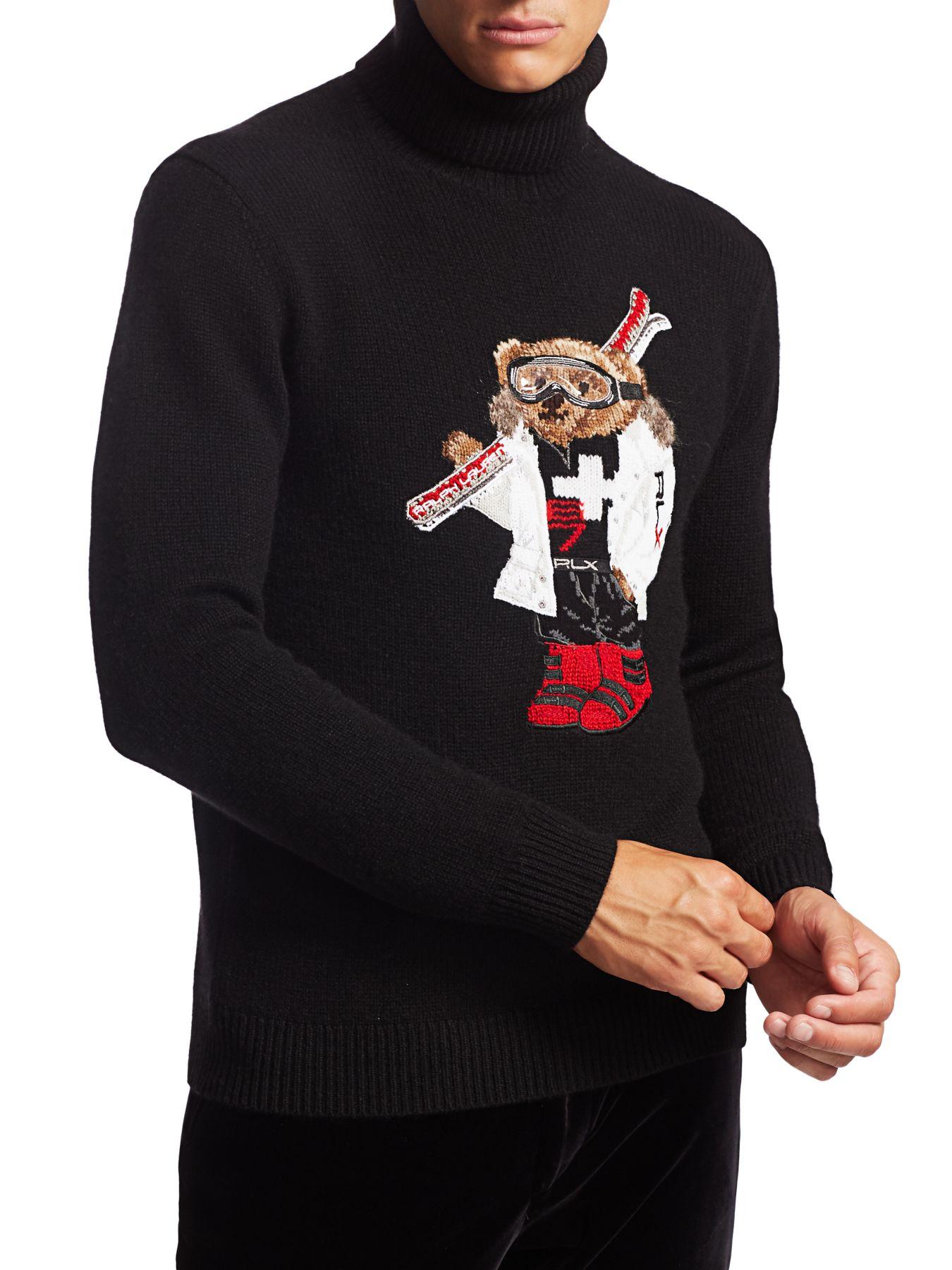 Ralph Lauren Purple Label Cotton Polo Bear Turtleneck Sweater in Black