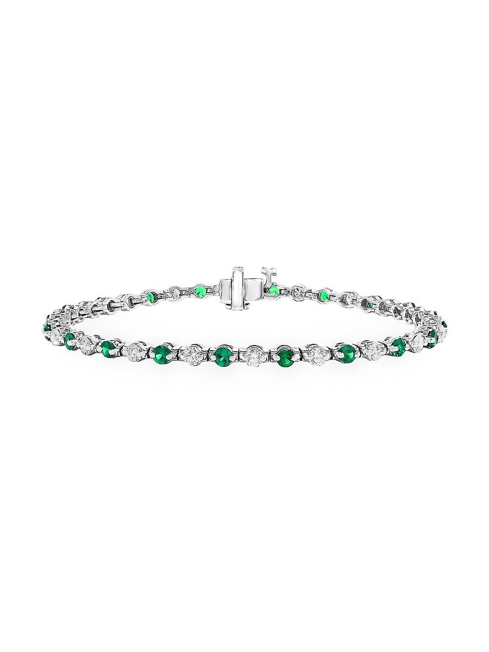 Saks Fifth Avenue 14k White Gold, Emerald & 1.60 Tcw Diamond Tennis
