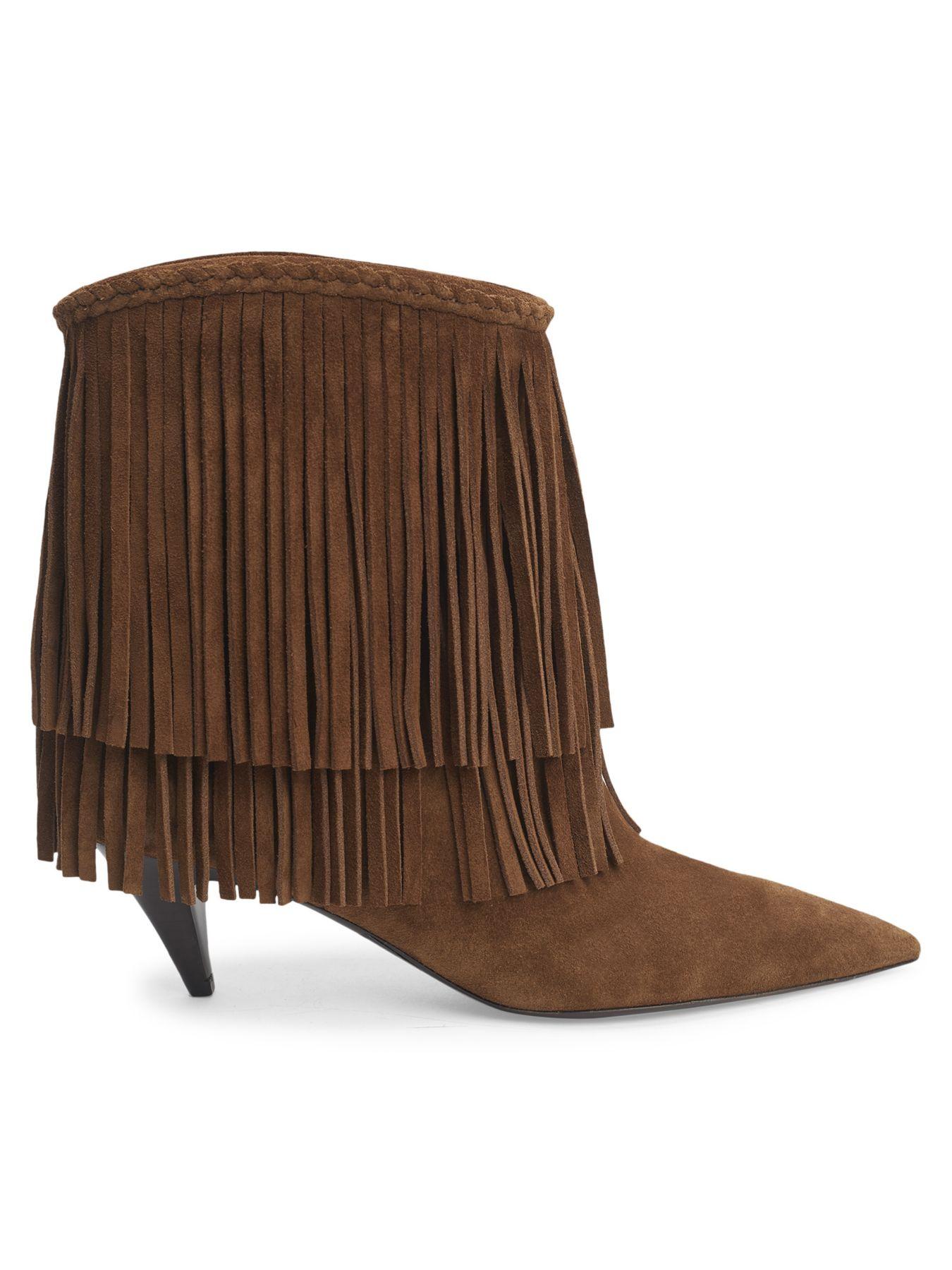 Saint Laurent Suede Fringed Boots in Brown | Lyst