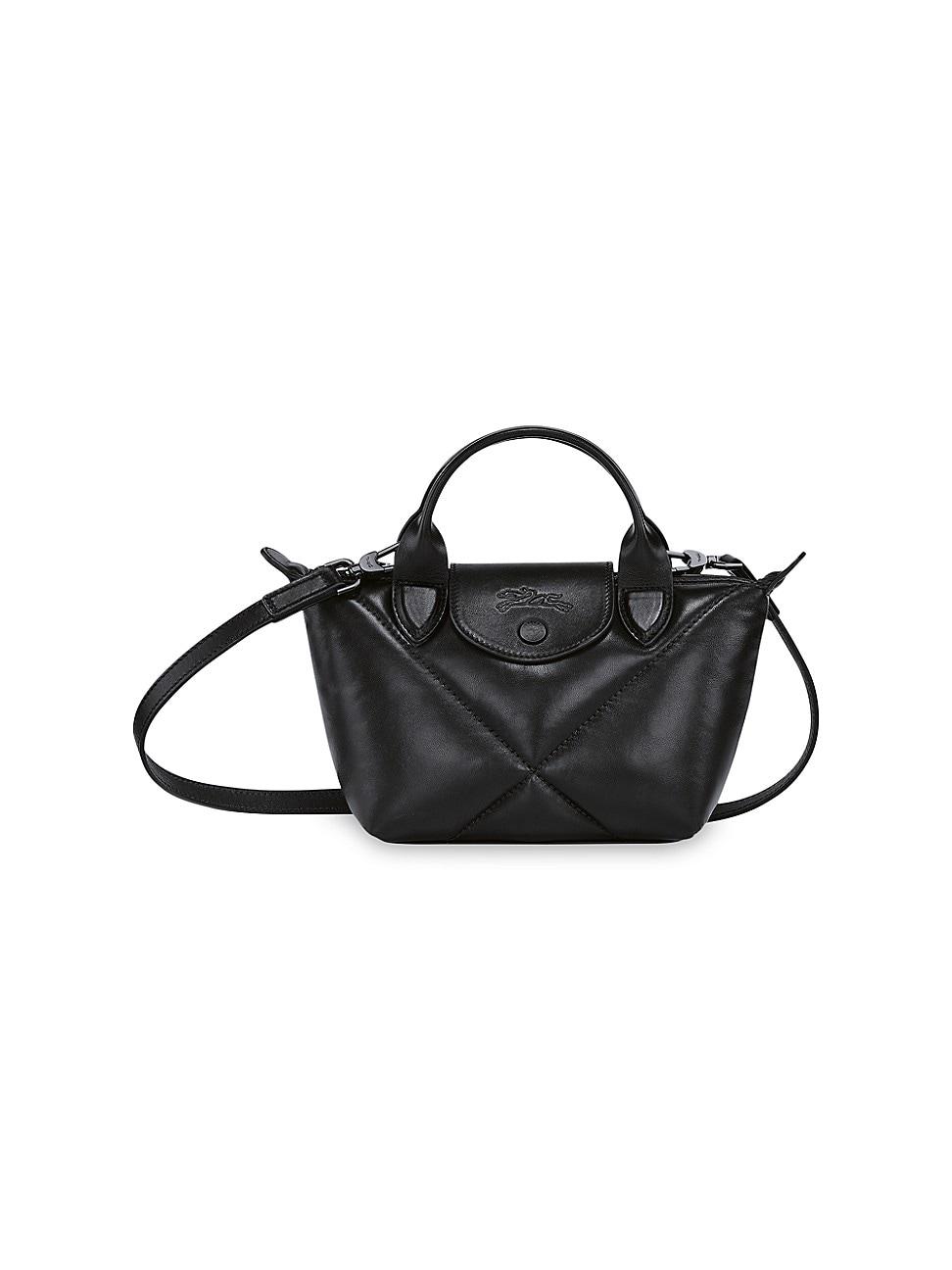 Longchamp Leather Le Pliage Cuir Doudoune Xs Handbag With Strap in Black |  Lyst