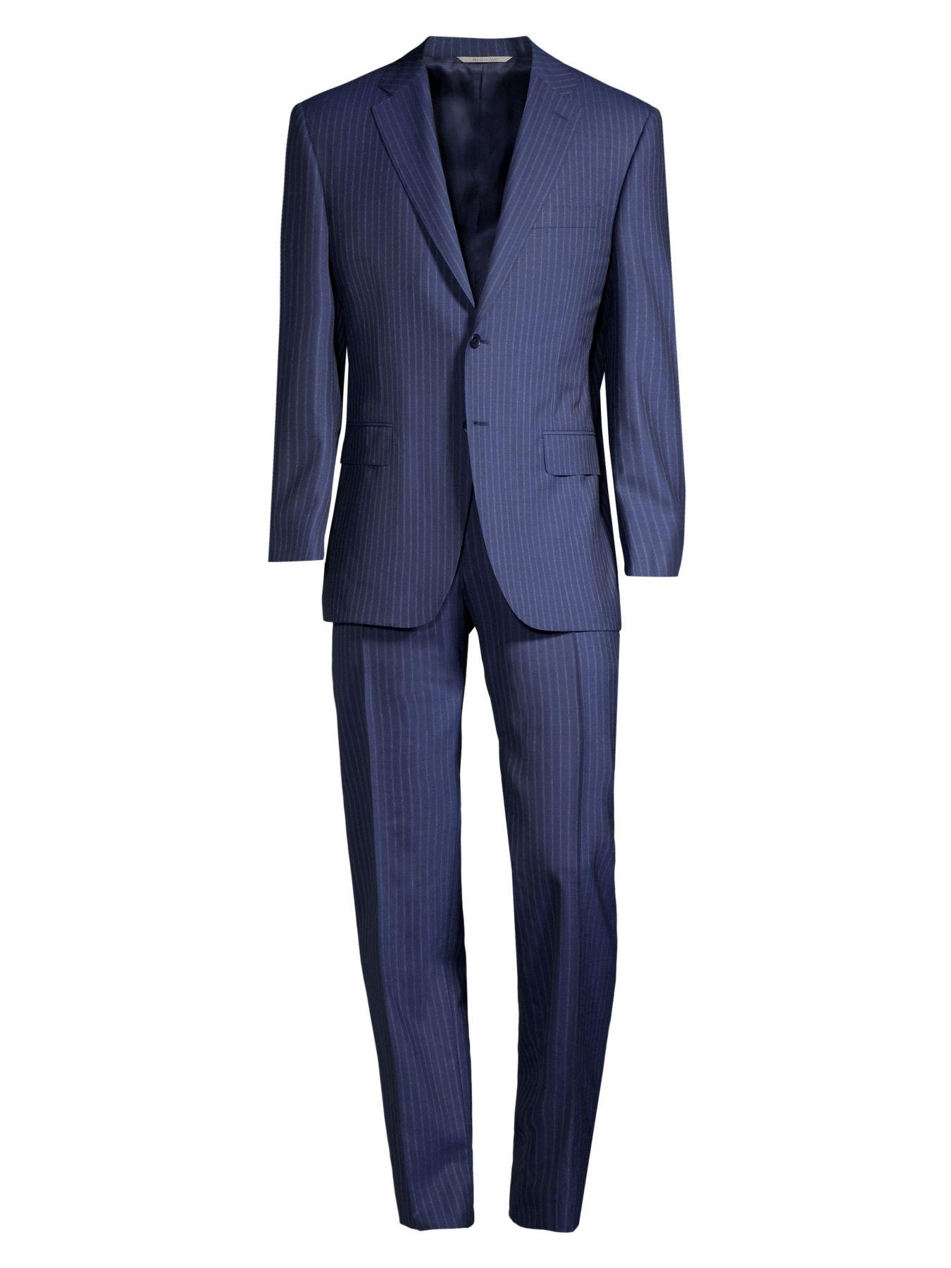 Canali Singlebreasted Wool Pinstripe Suit in Dark Blue (Blue) for Men