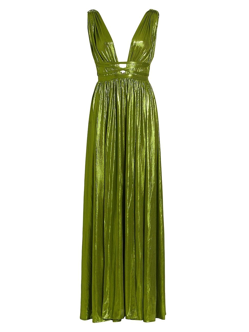 Bronx and Banco Goddess Pleated Metallic Gown in Green | Lyst