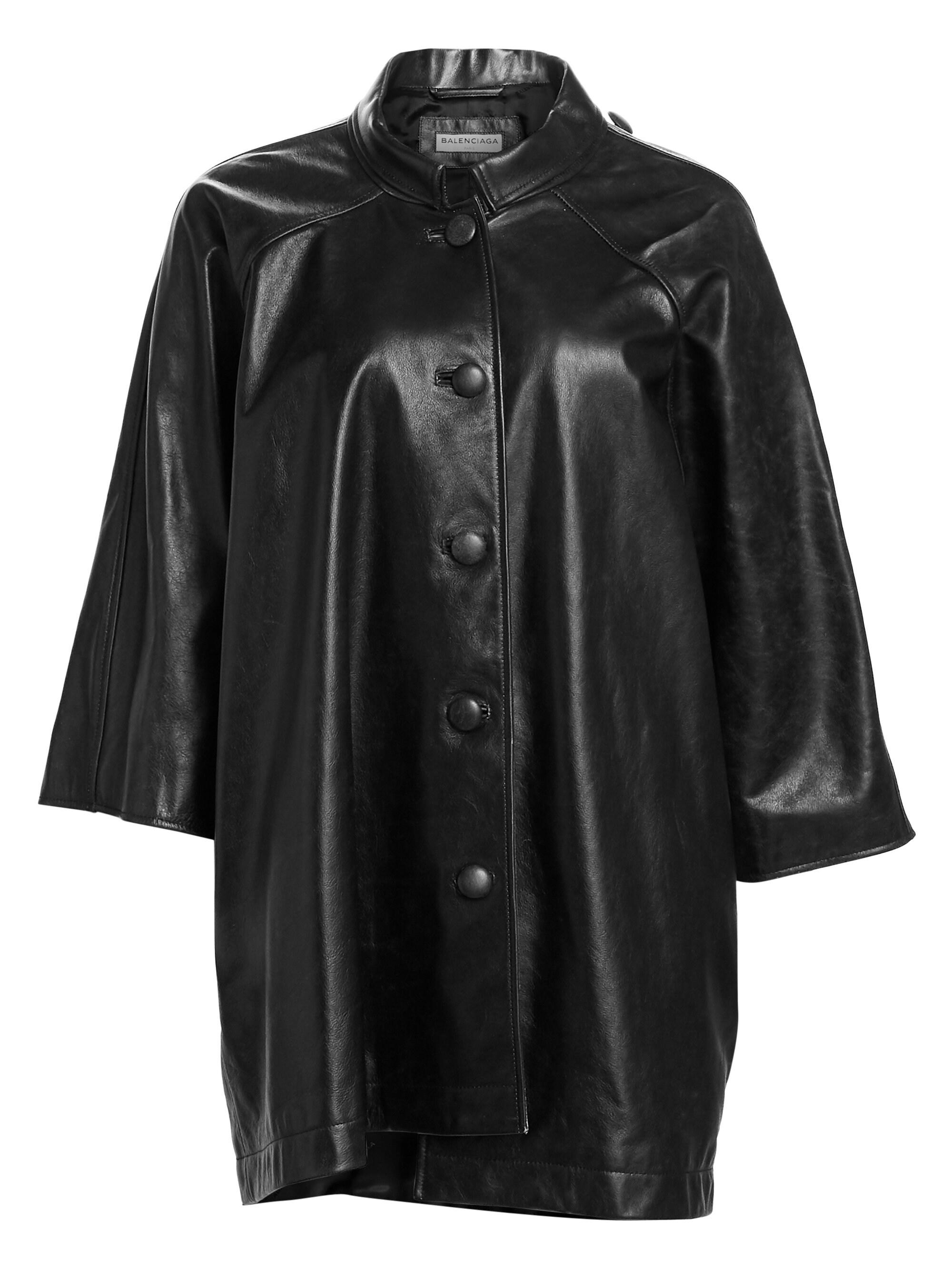 Balenciaga Women's Vintage Leather Logo Pulled Coat - Vintage Black - Lyst