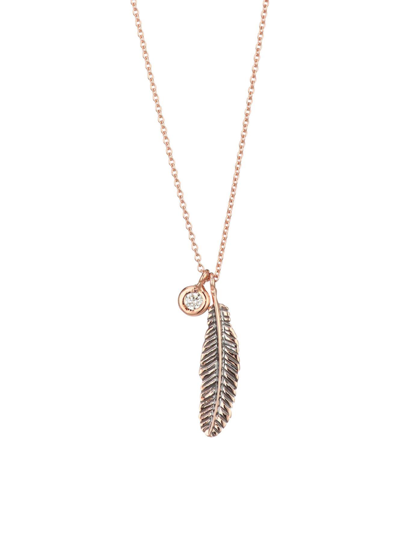 Kismet by Milka Diamond & 14k Rose Gold Mini Raven Feather Necklace in