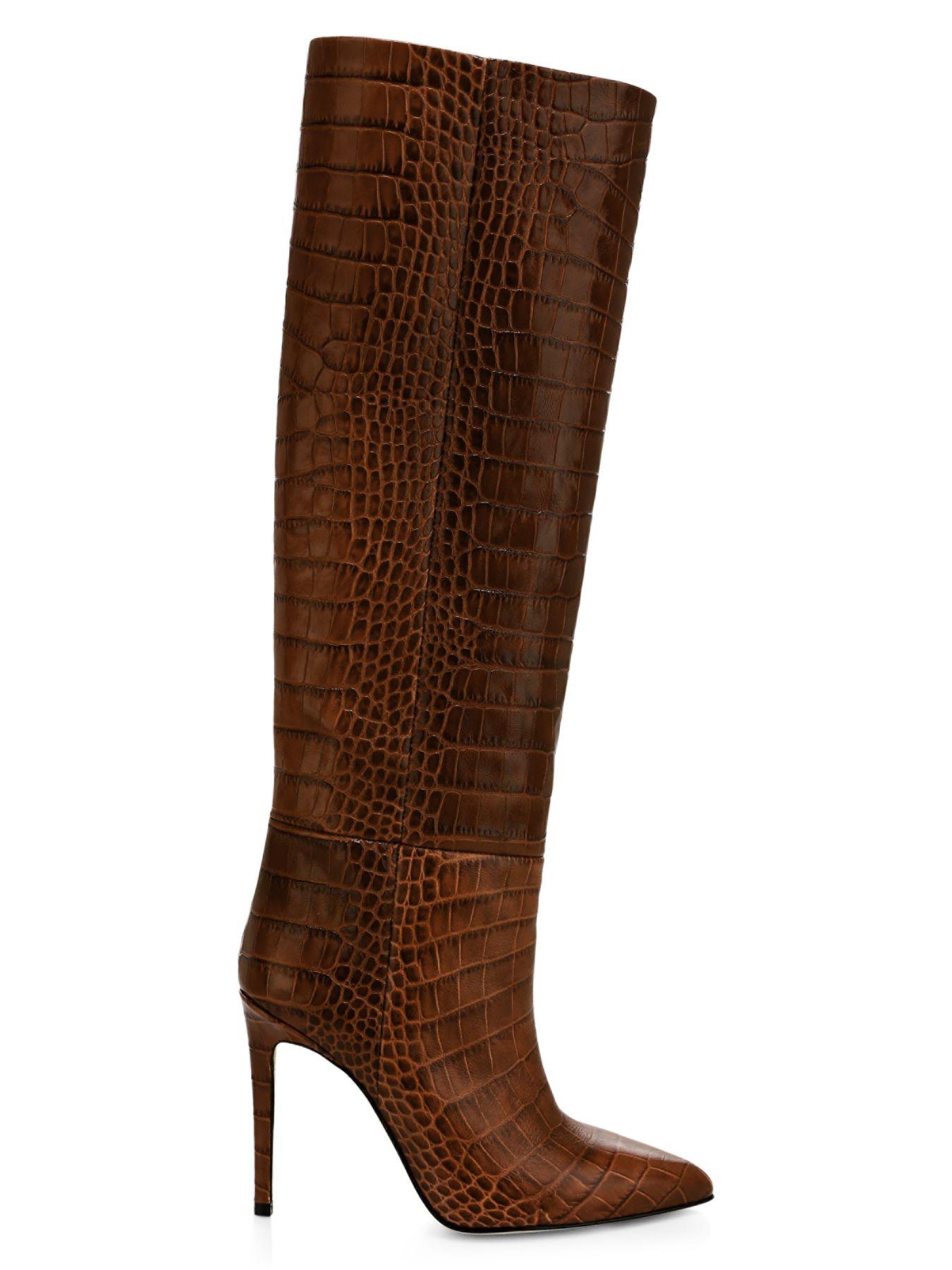 Paris Texas Knee-high Croc-embossed Leather Boots in Brown - Save 5% - Lyst