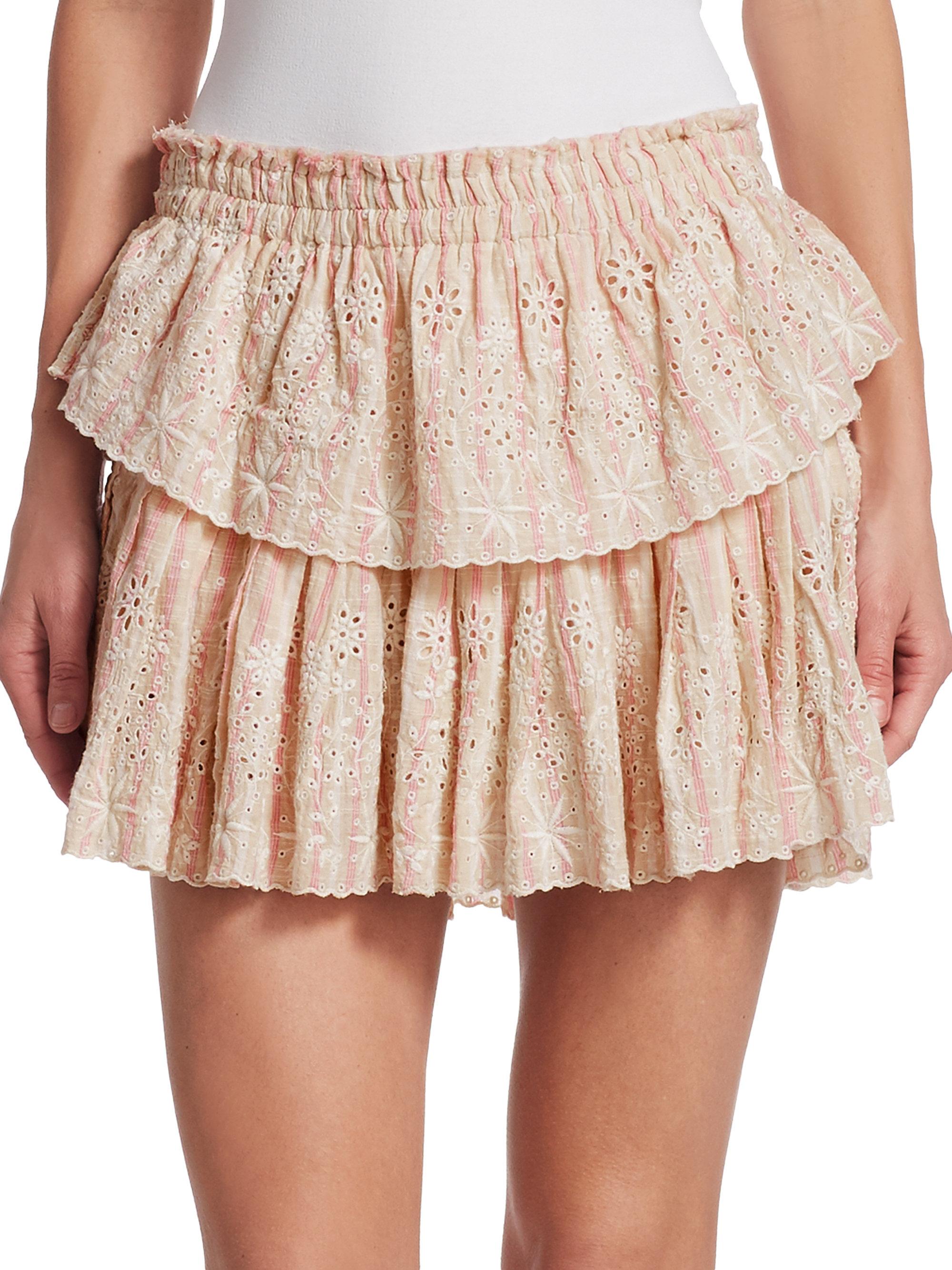 LoveShackFancy Cotton Ruffle Eyelet Mini Skirt - Lyst