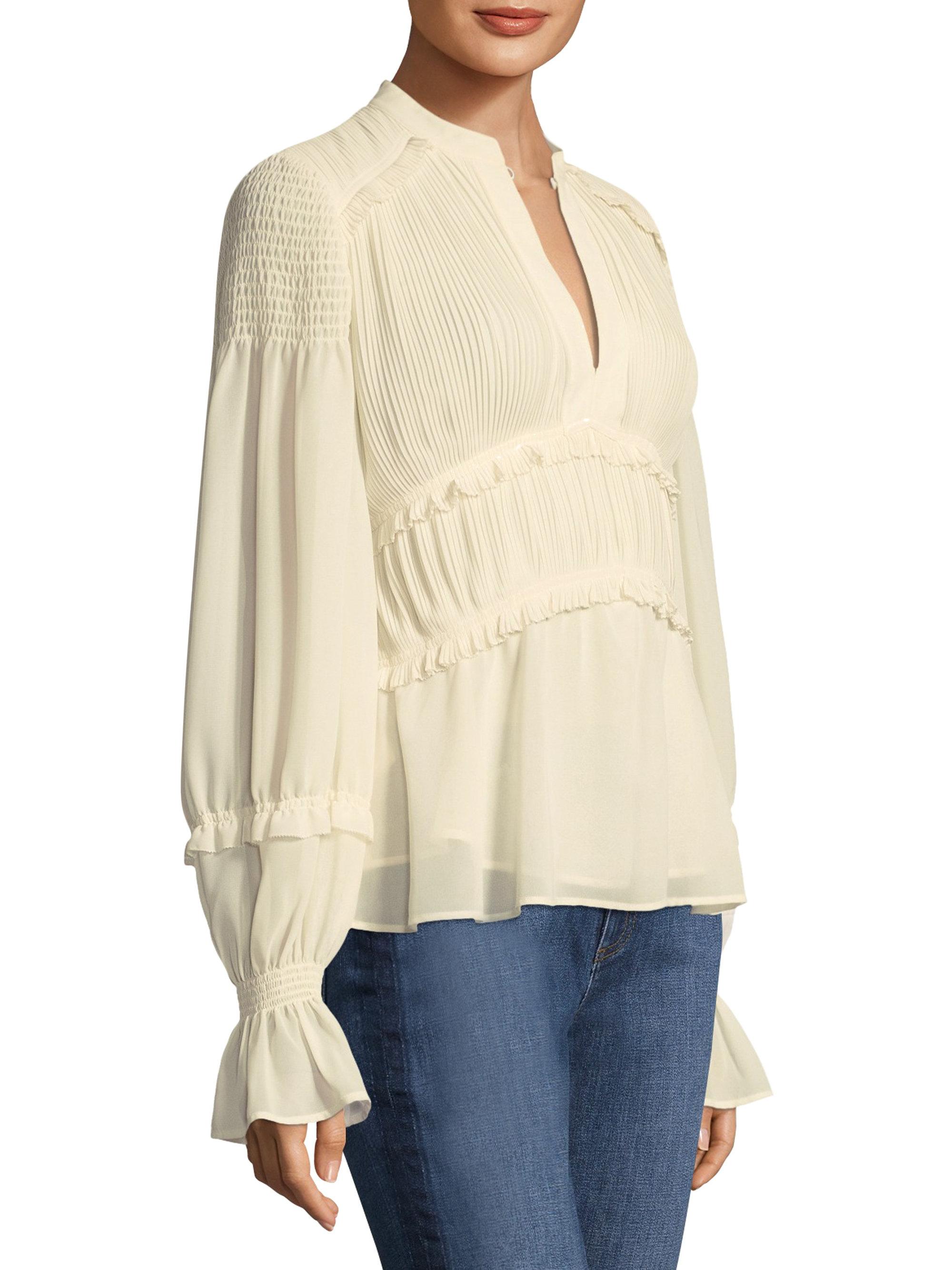 Tory Burch Synthetic Ruffle-trim Bell-sleeve Top - Lyst