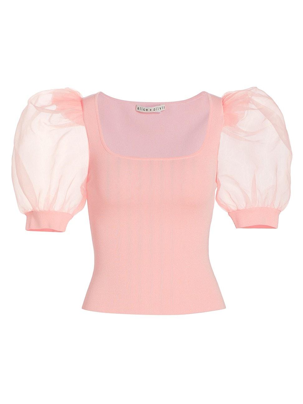 Alice + Olivia Abella Tulle Puff-sleeve Top in Pink | Lyst