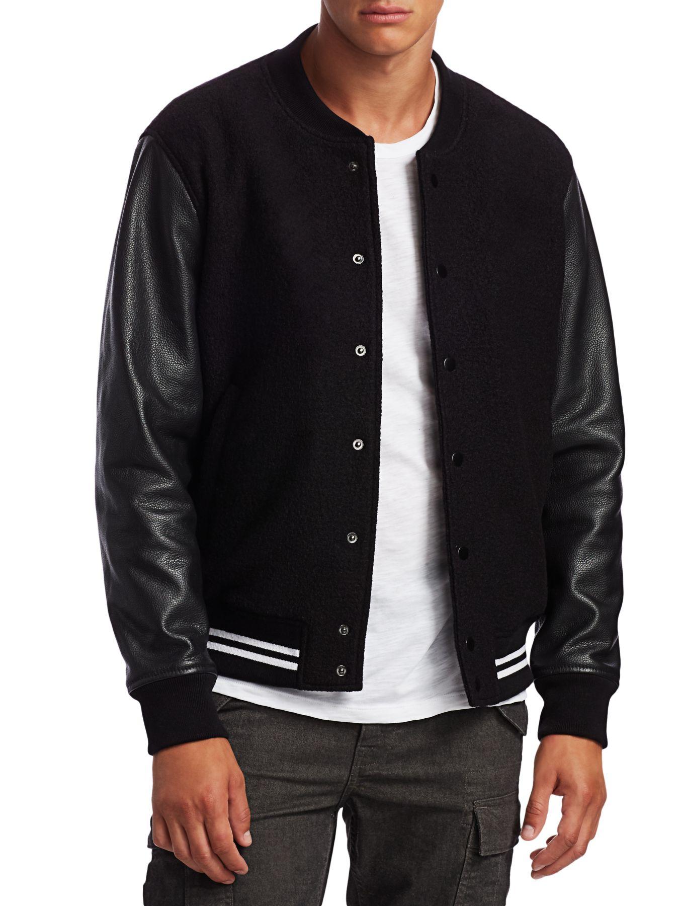 varsity wool leather bomber jacket