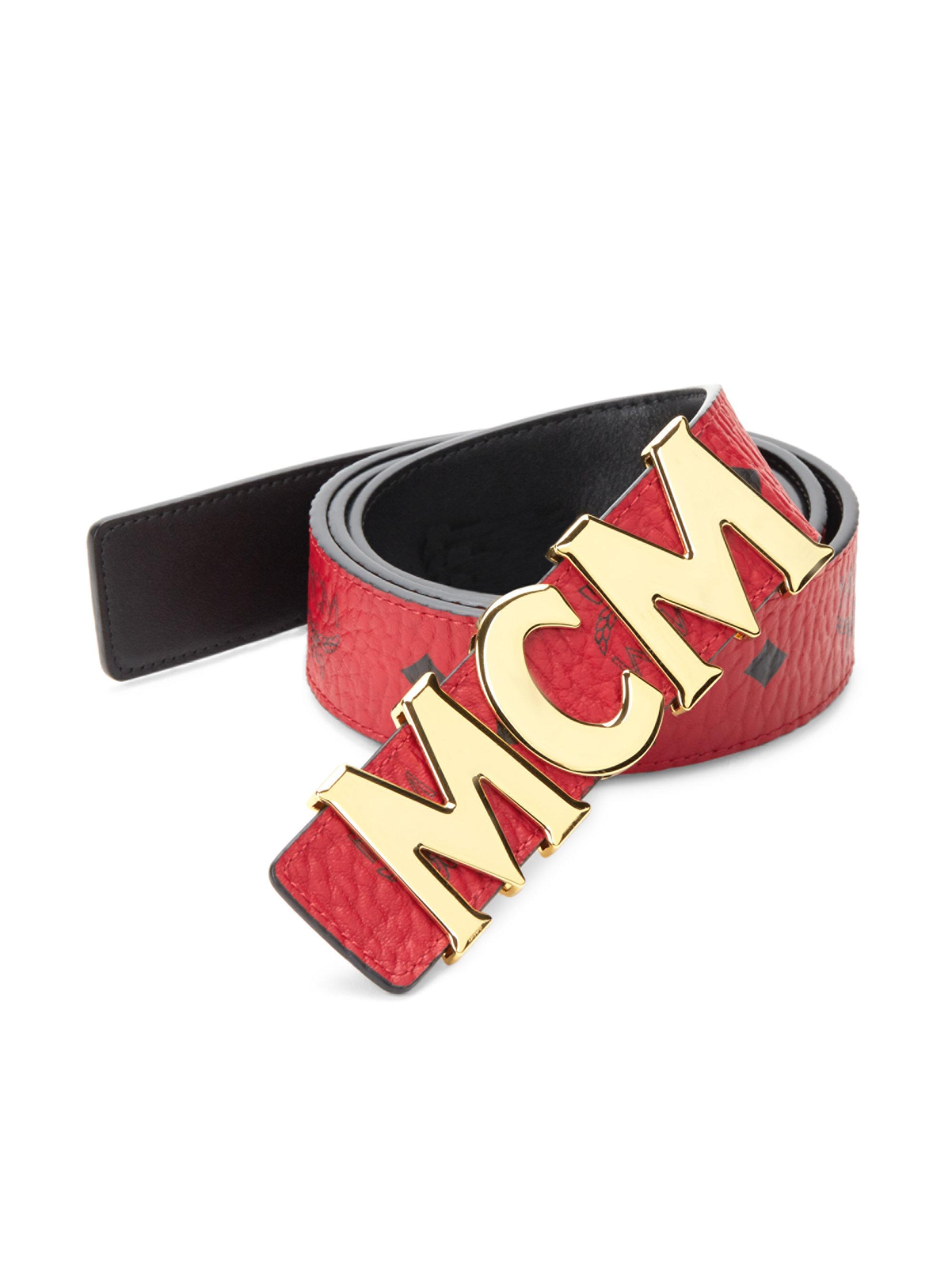 MCM Men&#39;s M Embossed Leather Belt In Visetos - Black - Size Xxl in Ruby Red (Red) for Men - Lyst