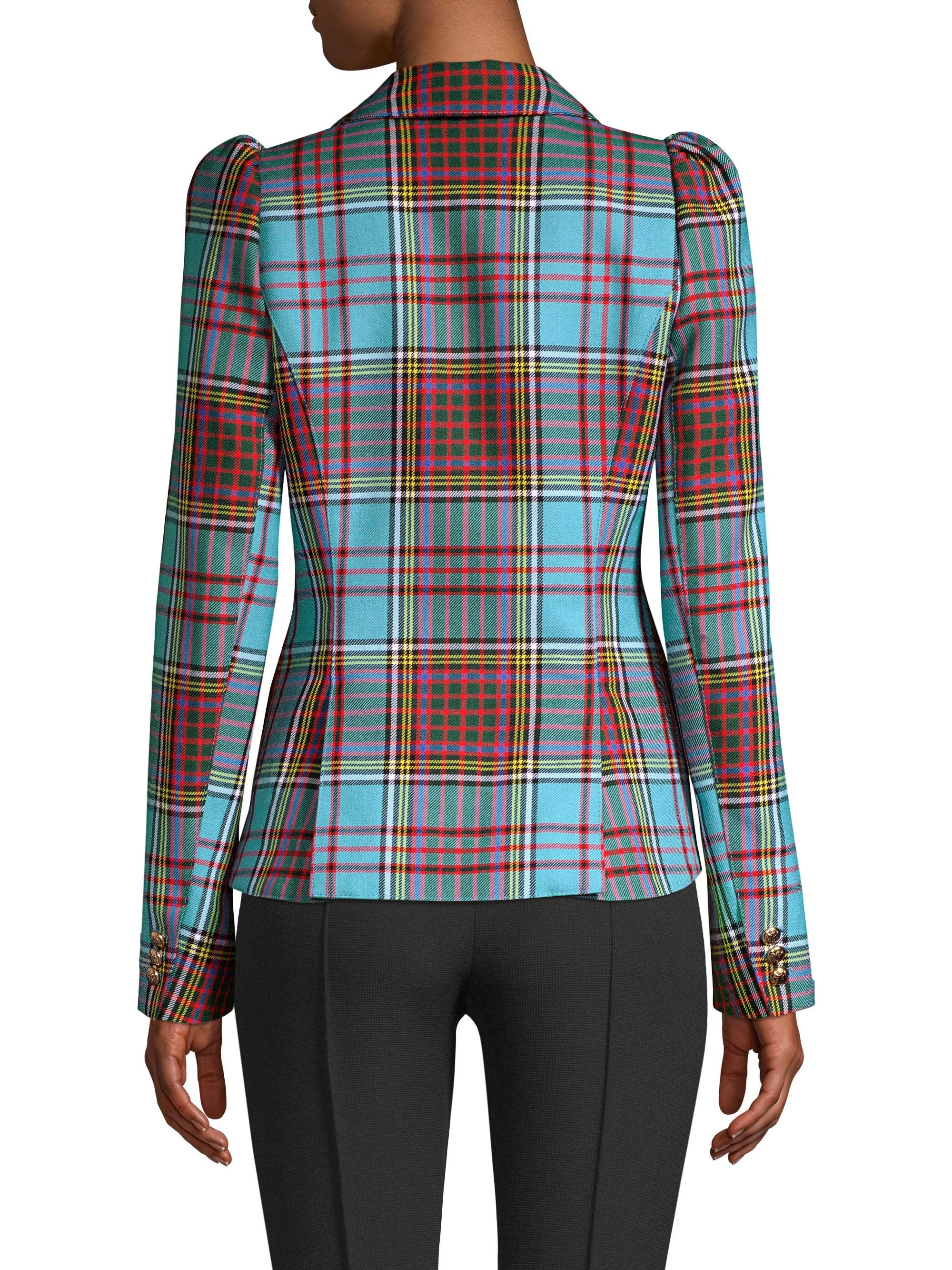 Smythe Puff Sleeve Plaid Blazer in Electric Blue (Blue) Lyst