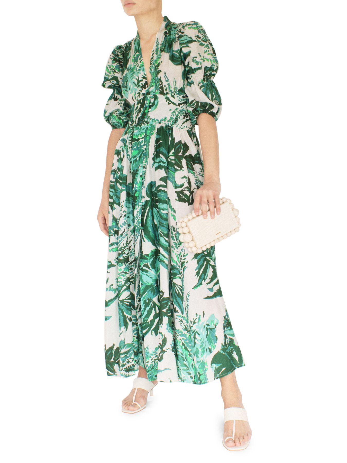 Cult Gaia Willow Puff-sleeve Linen Maxi Dress in Green - Lyst