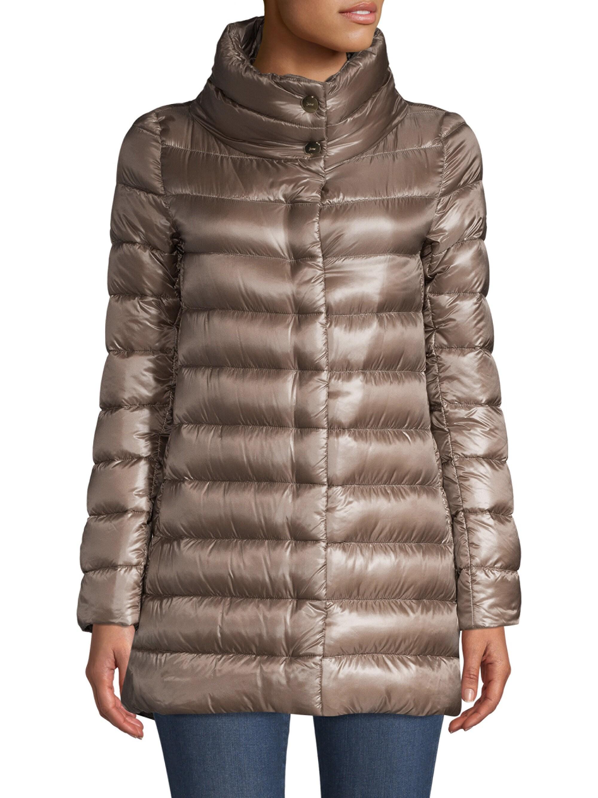 Herno Women's Classic Funnelneck Puffer Jacket Dark Taupe in Brown Lyst