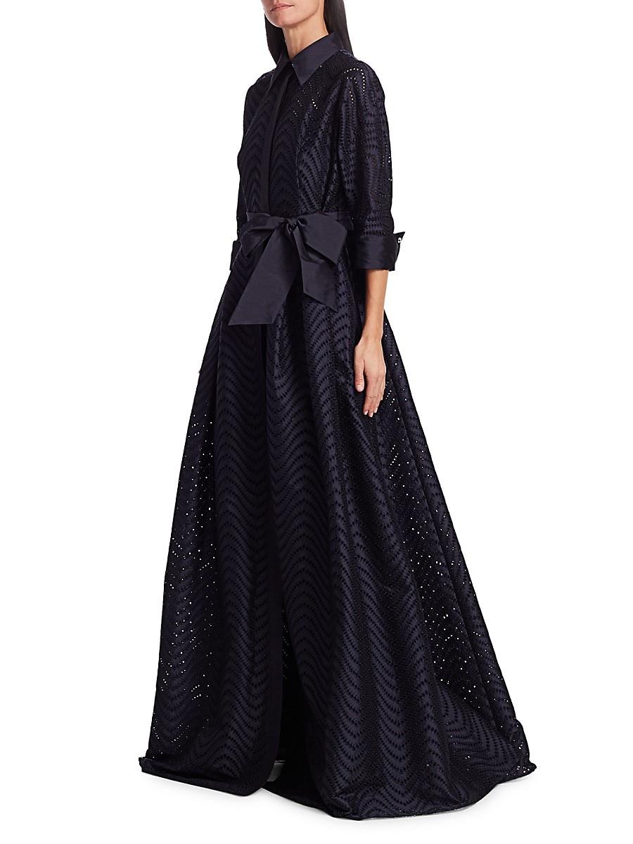 Teri Jon Taffeta Shirt Gown in Navy 