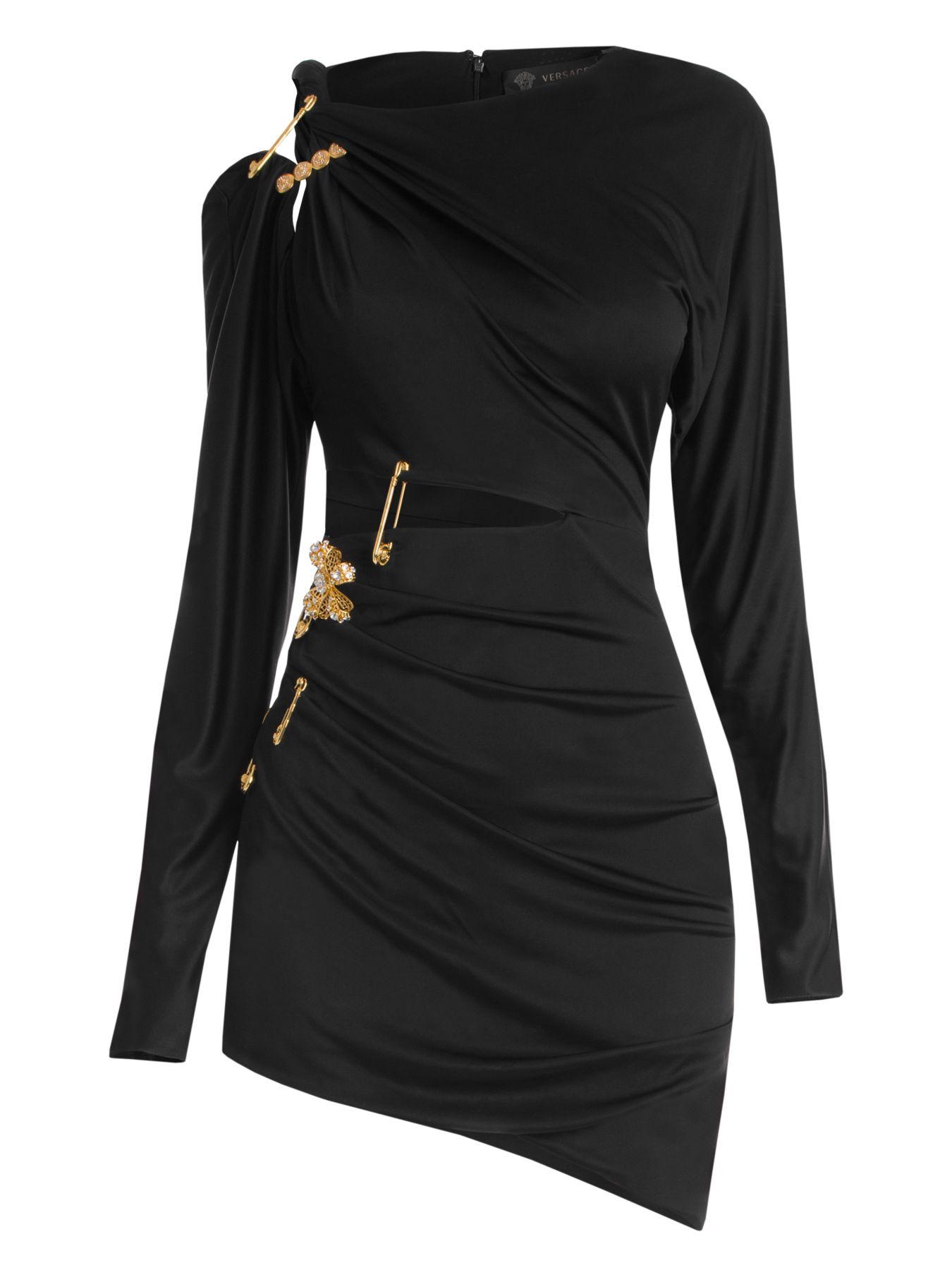 Versace Jersey Cutout Safety Pin Mini Dress in Black | Lyst