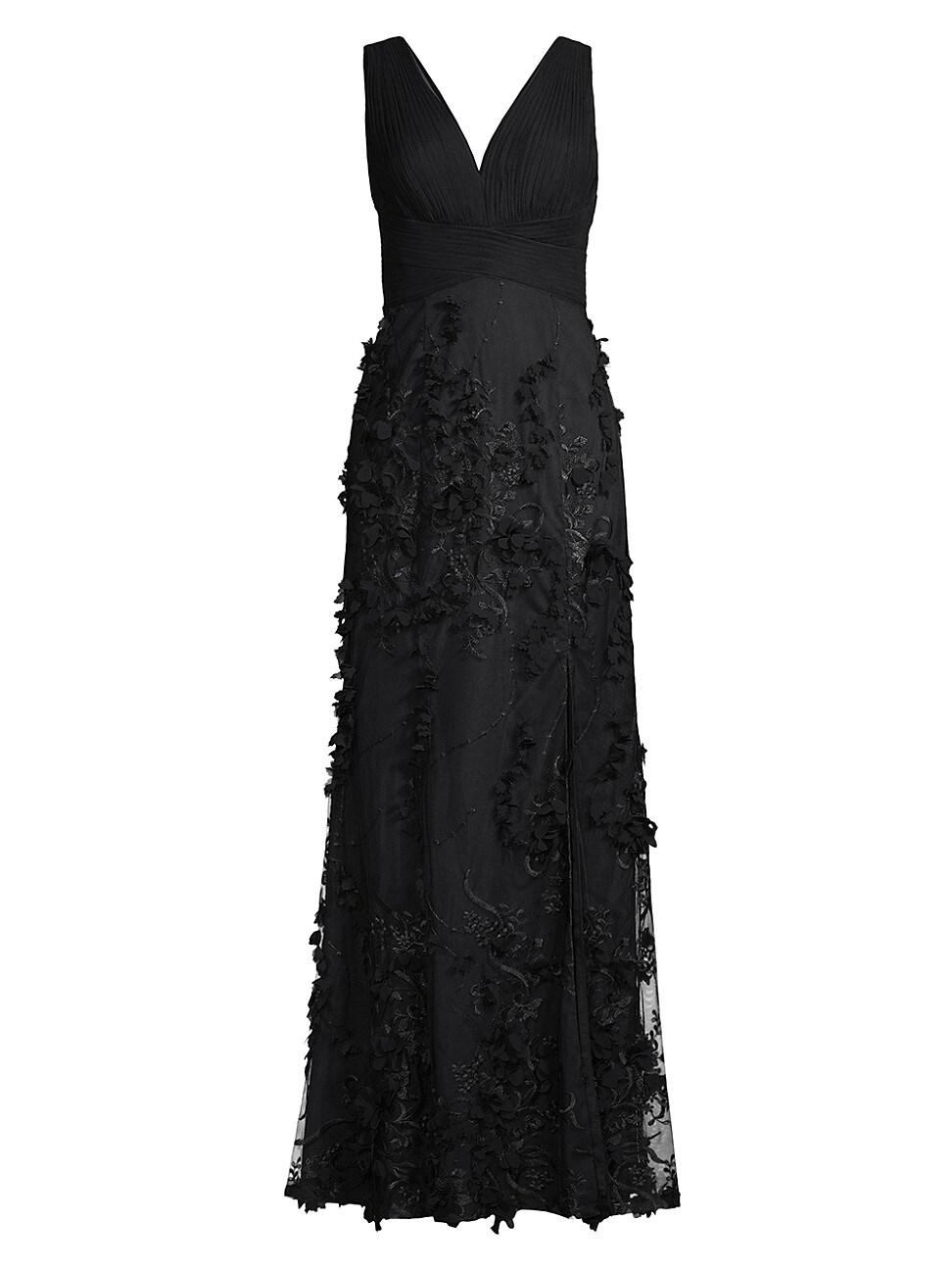 Aidan Mattox Flower Appliqué Mermaid Gown in Black | Lyst