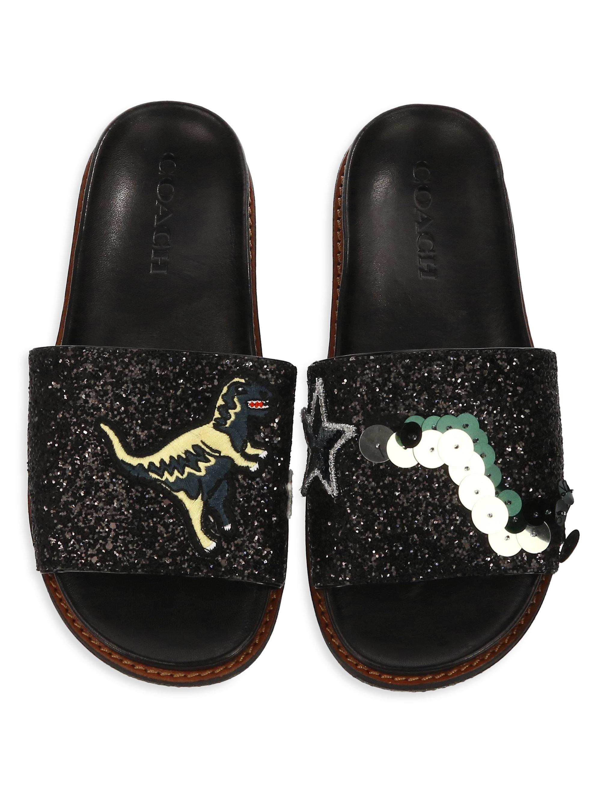 COACH Leather Rexy Sport Slides in Black Lyst