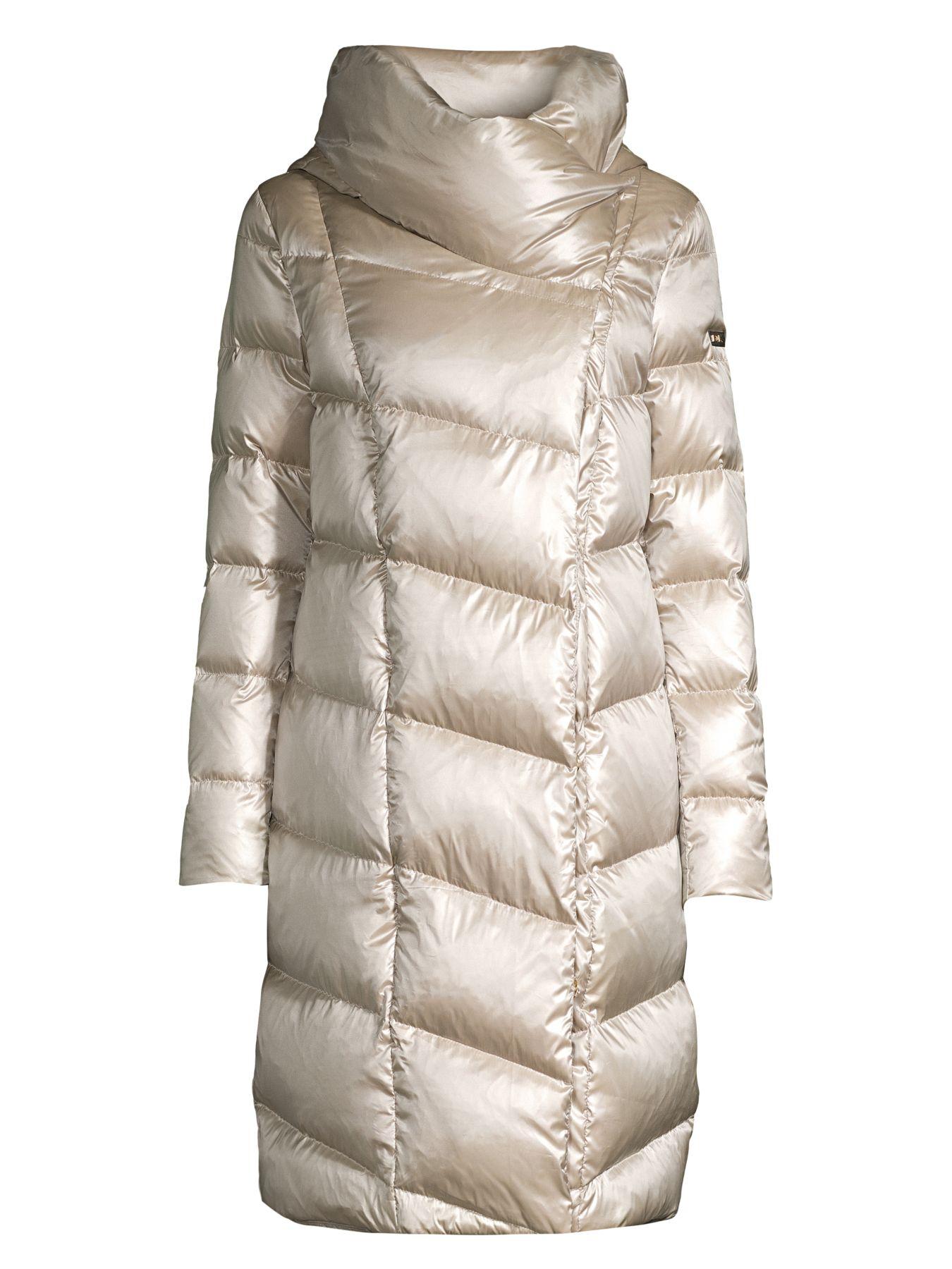 Donna Karan Synthetic Funnel-neck Down Coat in Natural - Lyst