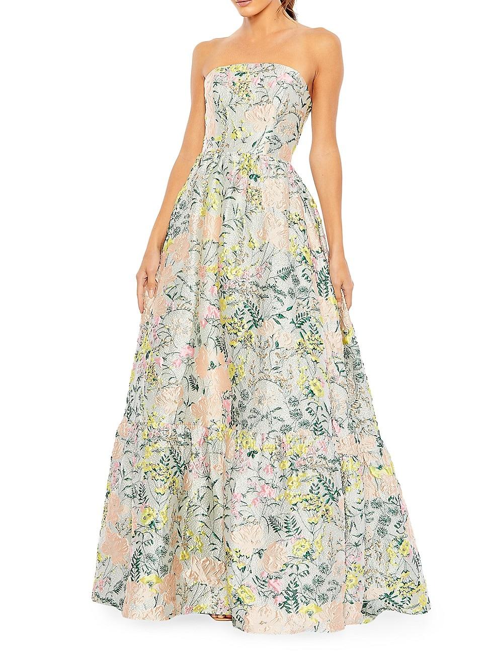 Mac Duggal Floral Brocade Ball Gown in White | Lyst